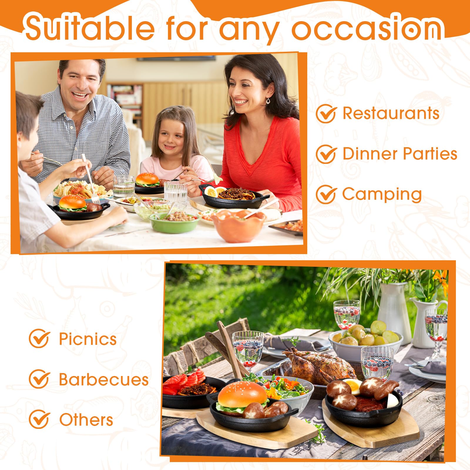 Mifoci Gusseisen-Pfanne mit Holzboden, Mini-Gusseisen-Fajita-Teller, Bäckerpfanne, mattschwarz, kleine Pfanne für Küche, Restaurant, Grill, Abendessen (21,6 x 15,5 x 4,3 cm)