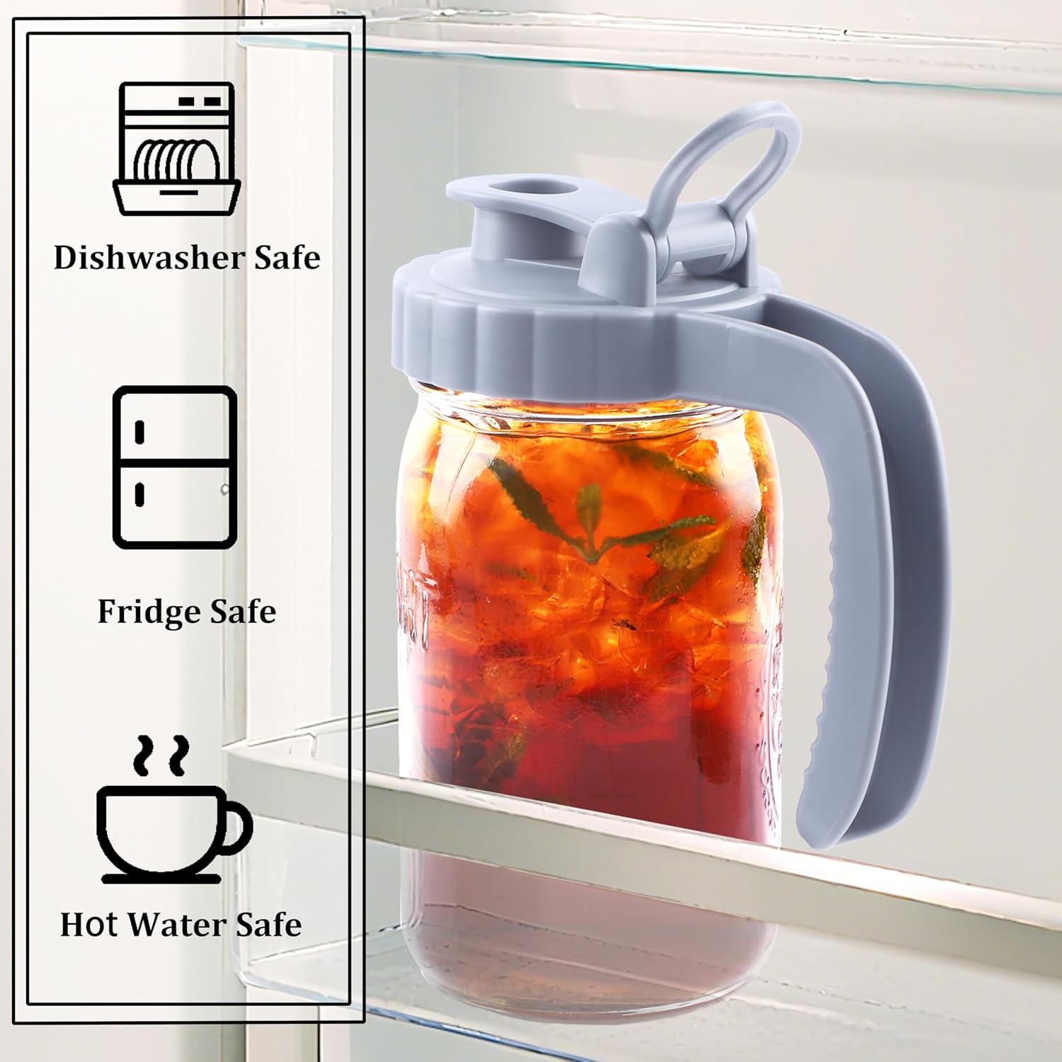 Mason Jar Pitcher 32 OZ With Pour Spout Lids Wide Mouth Breast Milk Pitcher 1 Quart Glass Milk Jug With Flip Cap Airtight & Leakproof Water Carafe For Fridge, Coffee, Iced Tea, Lemonade, Juice - Image 4