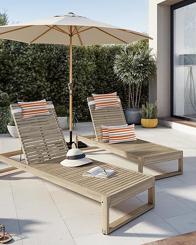 Miniatura 5 de T&H XHome Almohada de exterior para tumbona, diseño geométrico simple de rayas, impermeable, almohada lumbar con correa elástica ajustable para