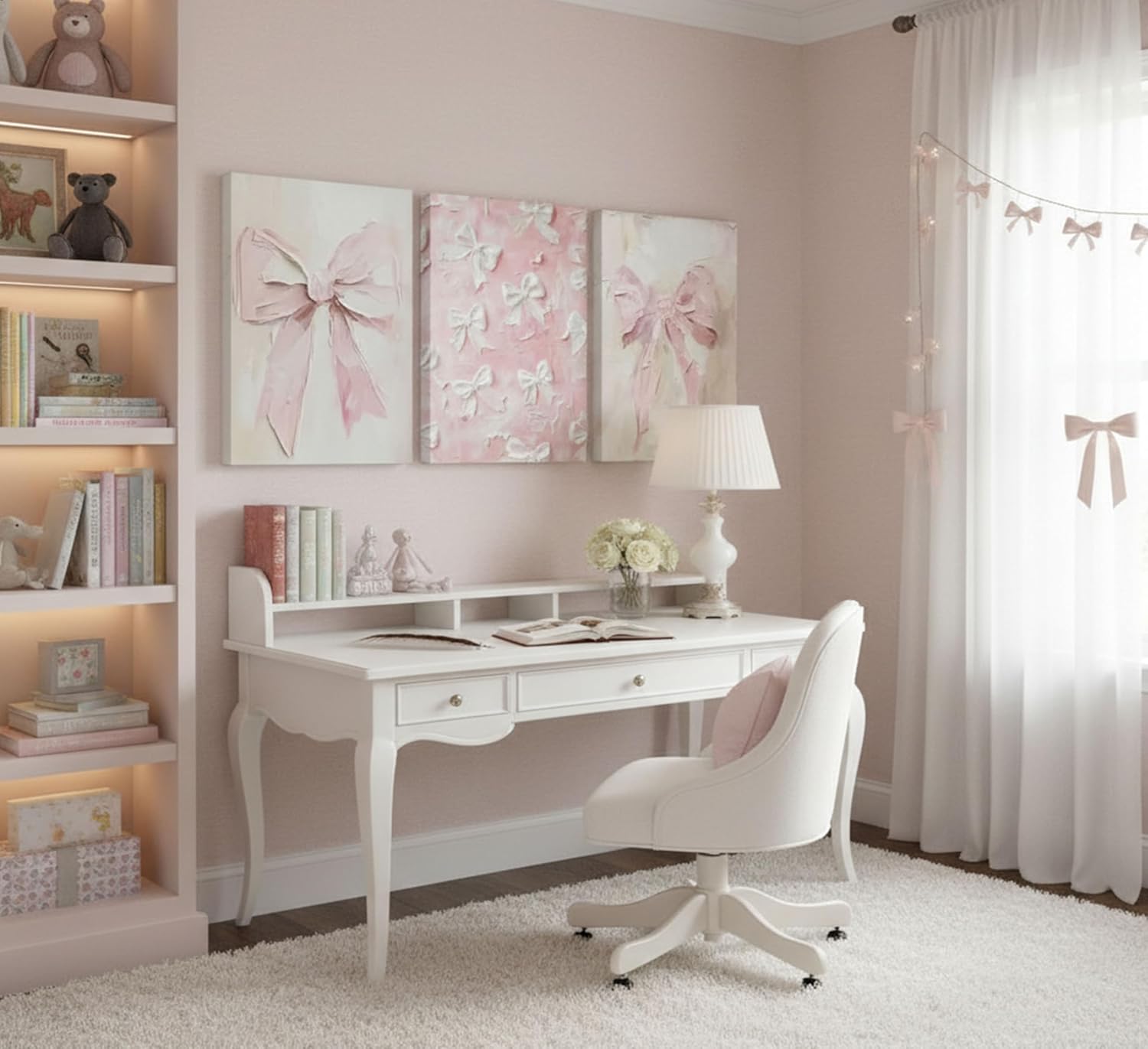 3Pcs Trendy Pink Bow Canvas Wall Art Vintage Cute Preppy Watercolor Bow Painting Pictures Wall Decor Posters Prints Girly Aesthetic for College Apartment Bedroom Decoration