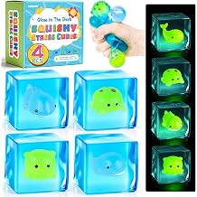 VISCOO 4 Pack Stress Cube -Glow in The Dark Sea Animal Inside Squishy Toys, Nice Cube Squishy Stress Balls for Anxiety Relief, Squeeze Toys for Kids Adults,Fidget Gummy Toys for Party Favors