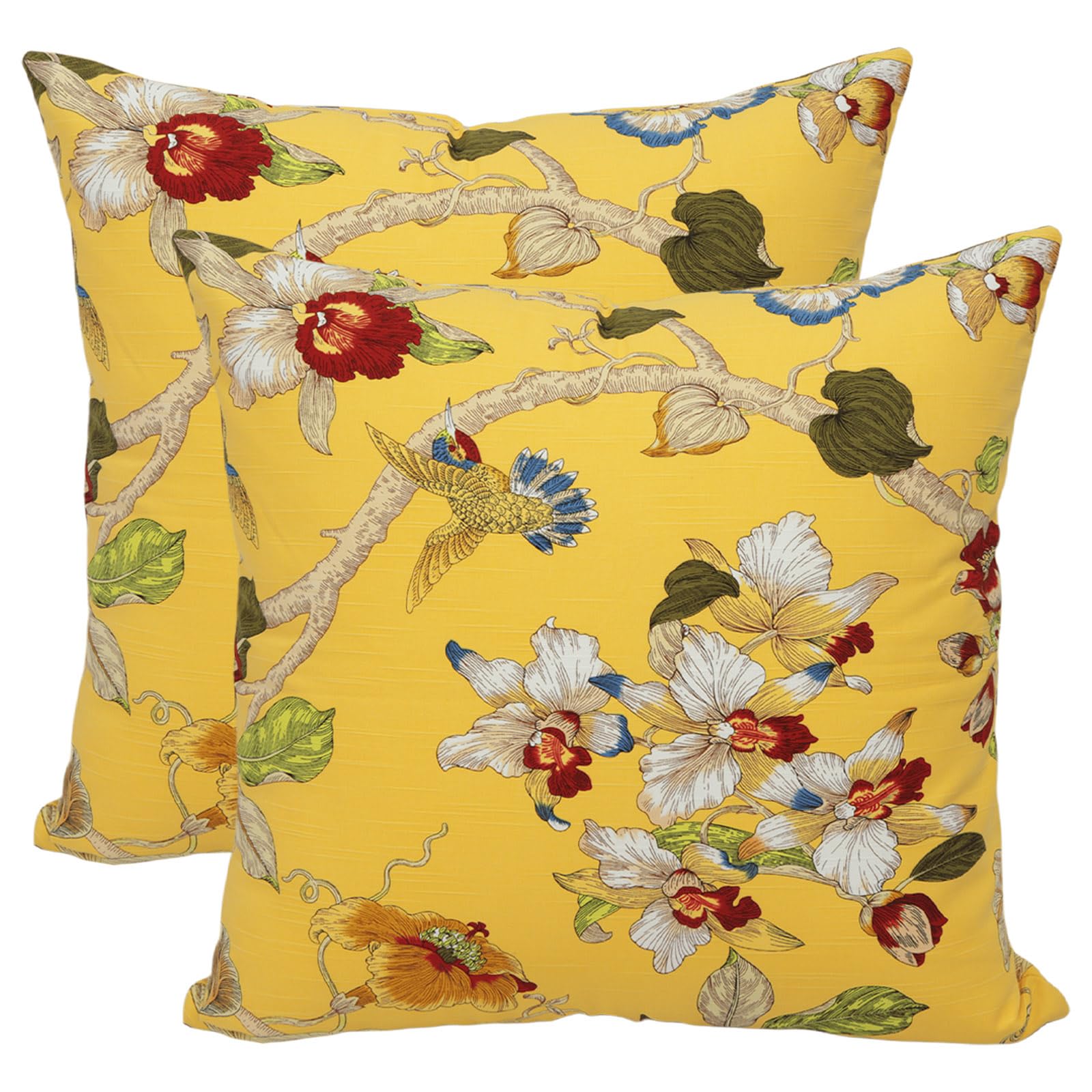 Betadistor Cotton Cushion Covers 45 x 45 cm (Pack of 2) - Square Throw Pillow Cases Decorative Floral Sofa Cushion Cover for Bedroom Living Room, 18 x 18 Inch, Yellow, 521-0462