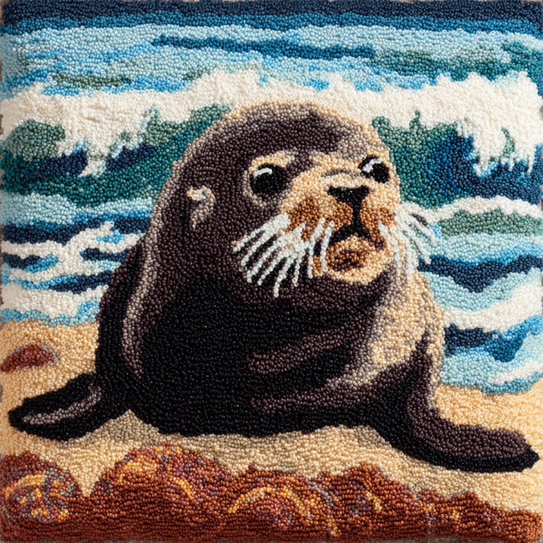 Kitquiver Y Animal Latch Hook Cushion Set Fantas Seal Cross Stitch Pillowcase Making Kits,Di Latch Hook Rug Kit Embroider 17X17in