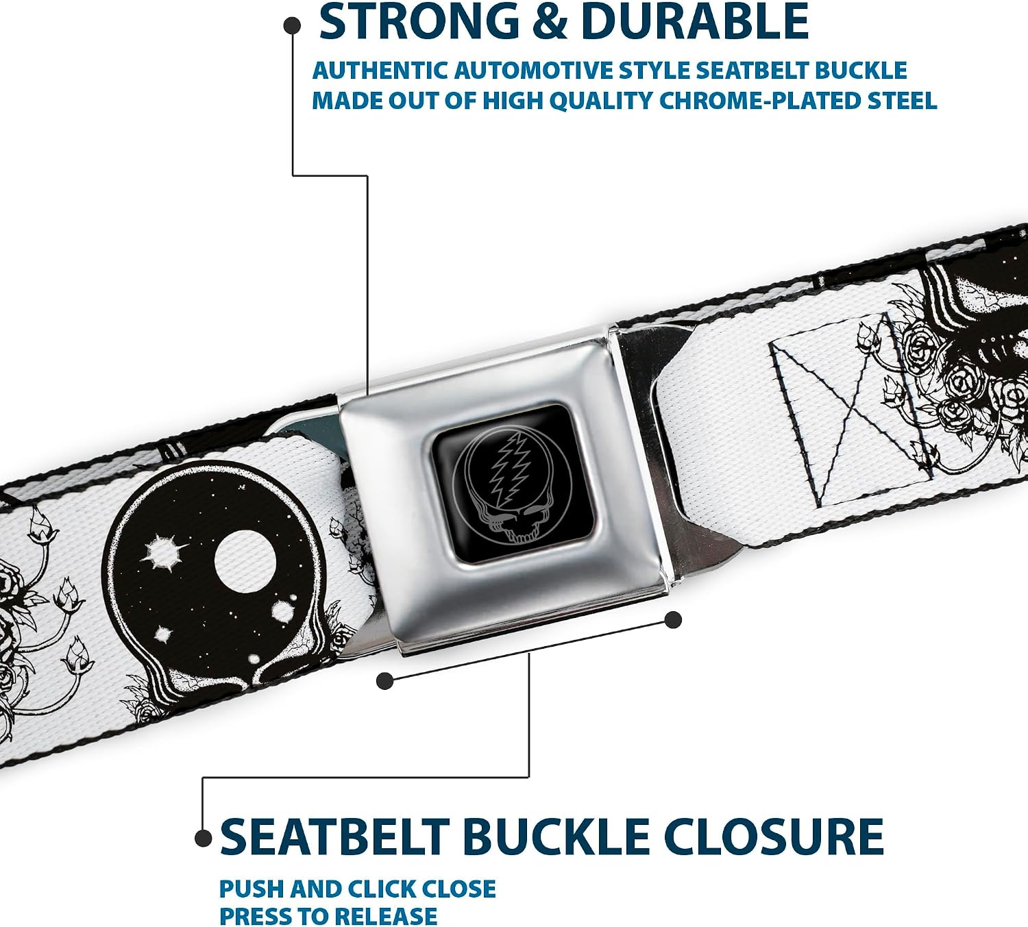 Buckle-Down Seatbelt Belt - Space Your Face White/Black