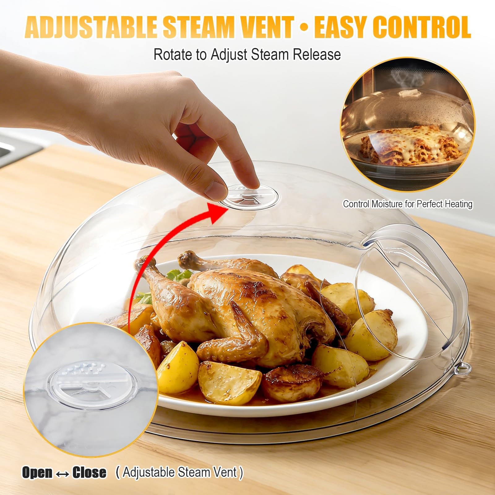 Cubierta para salpicaduras de microondas para alimentos de 12 pulgadas, tapa grande transparente para microondas con asa, cubierta para servir platos esenciales para la cocina del hogar, sin