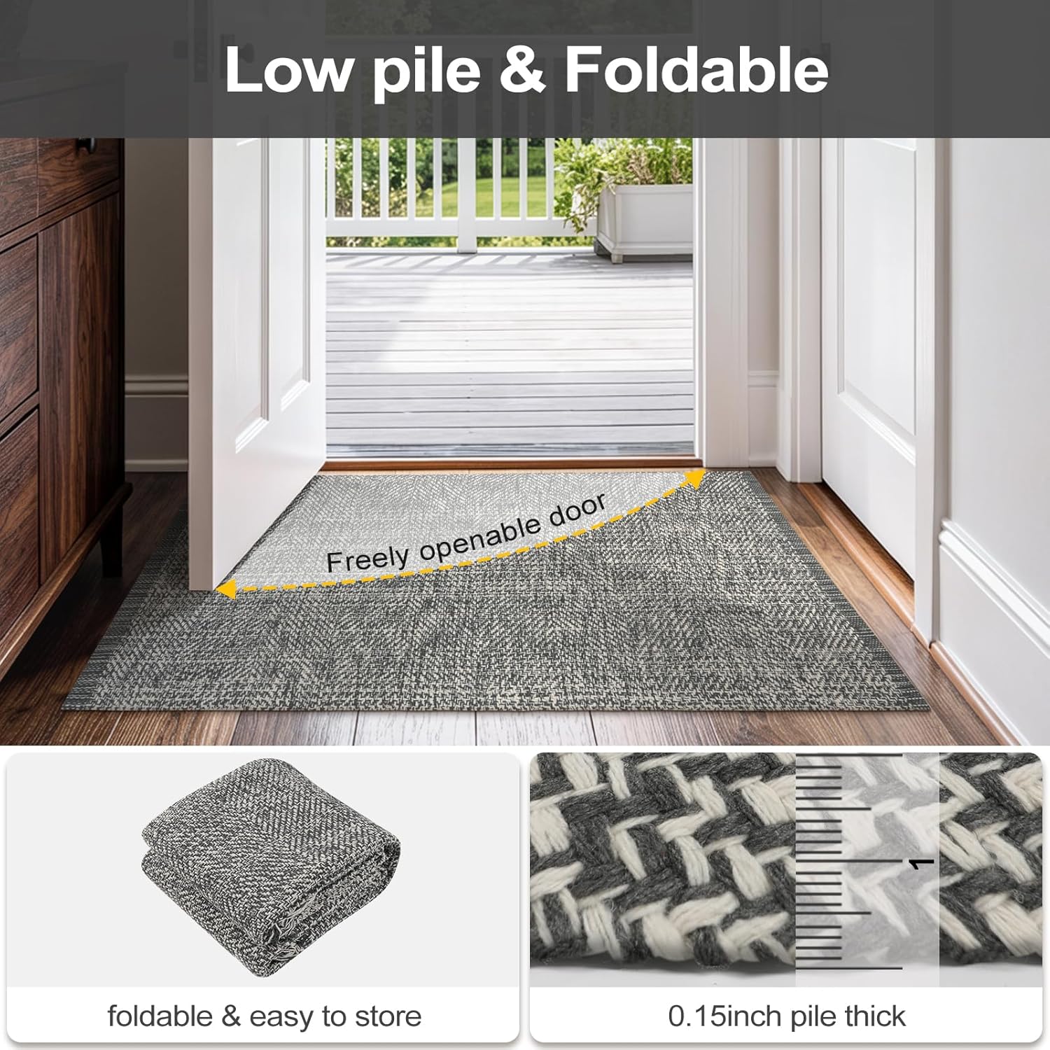 LEEVAN Boho Kitchen Rug 2' x 4.3', Washable Bathroom Runner Rug Grey Reversible Small Hallyway Rug, Farmhouse Front Door Mat Modern Bedroom Carpet for Foyer Laundry Entryway Proch Decor