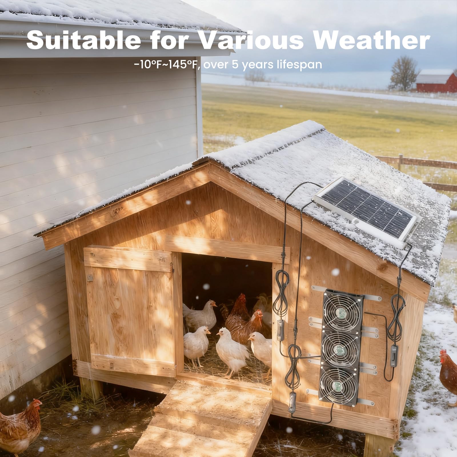 Ventilador solar de gallinero de 25 W, ventilador de invernadero con energía solar al aire última intervensión, impermeable, ventiladores de escape y admisión, fuerte flujo de aire para
