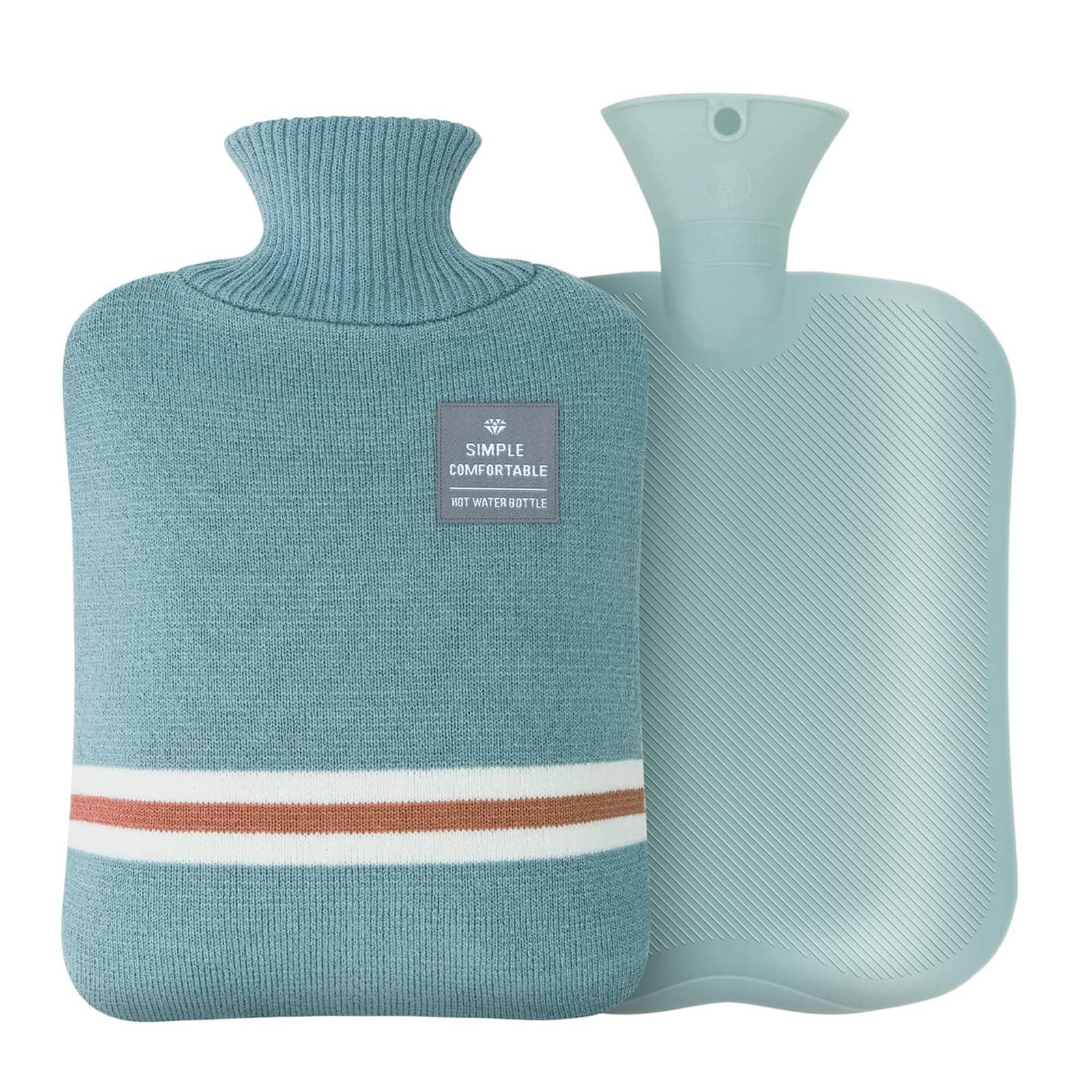 Bolsa de Agua Caliente con Funda de Peluche 2L Grande Botella de Agua Caliente para Adultos y Niños Bolsas Agua Caliente Antifugas para Mantener el Dolor Muscular Menstrual y Articular (Azul)