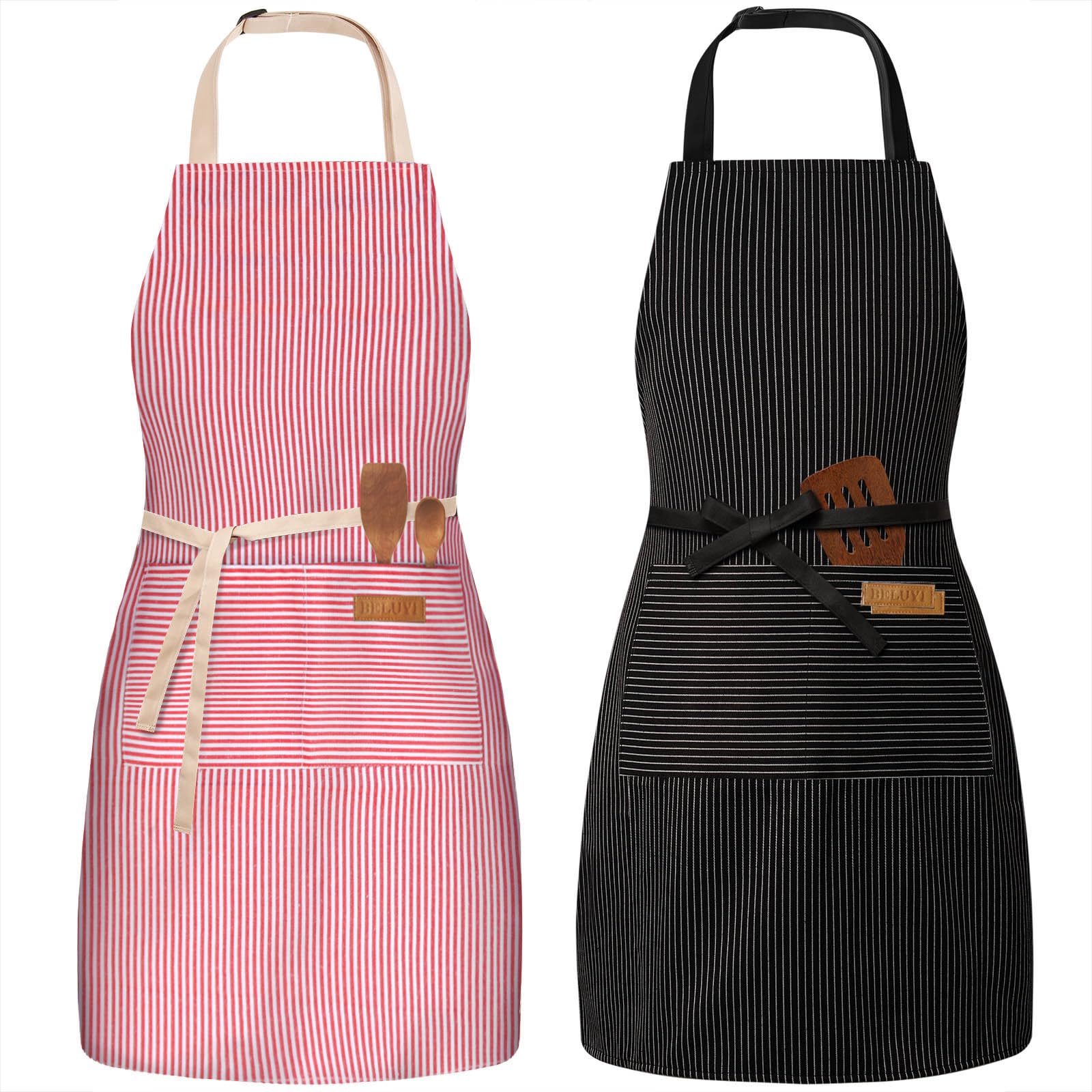 BeLuyi 2 Pack Adjustable Bib Apron with 2 Pockets Chef Cooking Kitchen Restaurant Aprons for Women Men