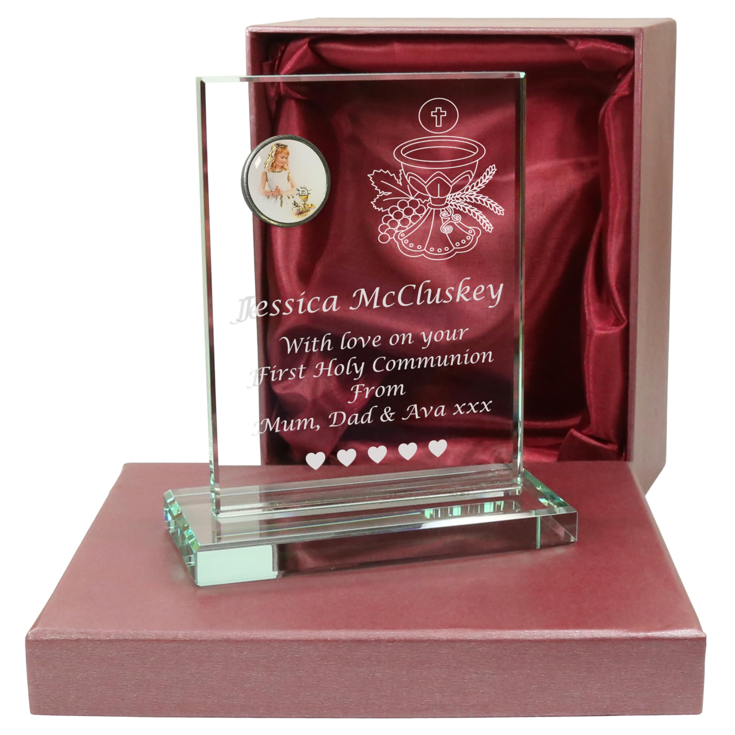 De Walden Girl's 1st Communion Gift Engraved Cut Glass First Holy Communion Personalised Gift for a Girl in a Silk Lined Box