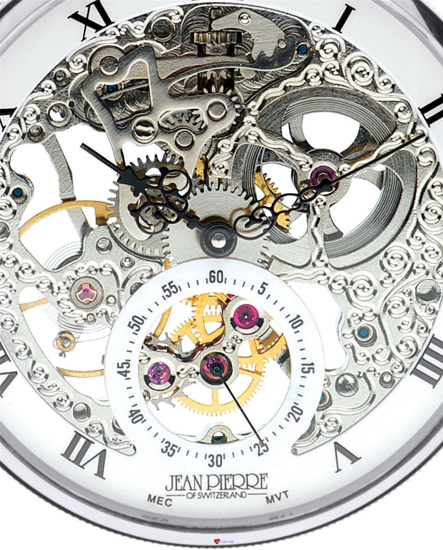 I LUV LTD Open Face Skeleton Pocket Watch 17 Jewelled Mechanical Chromed Case - Gift Box