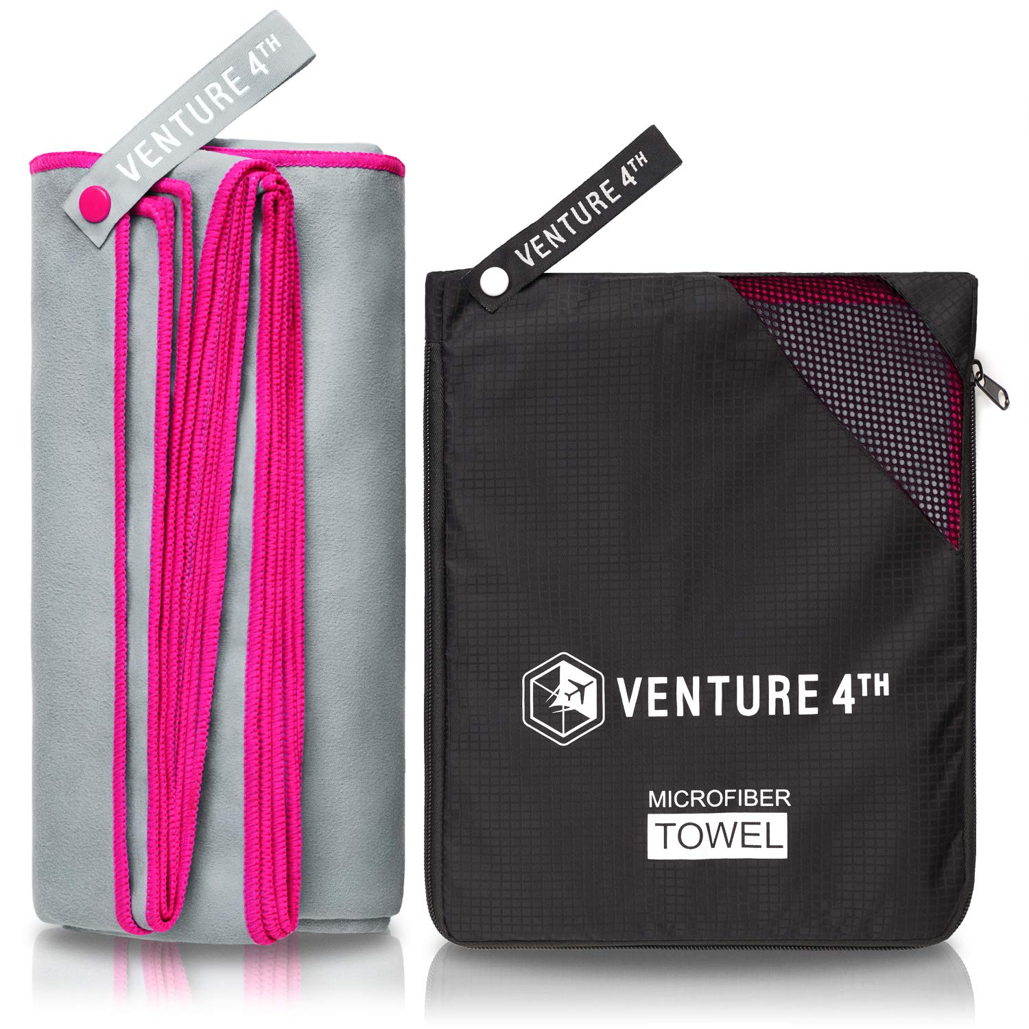VENTURE 4TH Asciugamano da viaggio in microfibra, asciugamano sportivo: asciugamano ad asciugatura rapida per palestra, spiaggia, campeggio, zaino in spalla, nuoto, lunghezza 1,8 m (grigio-rosa, XL)