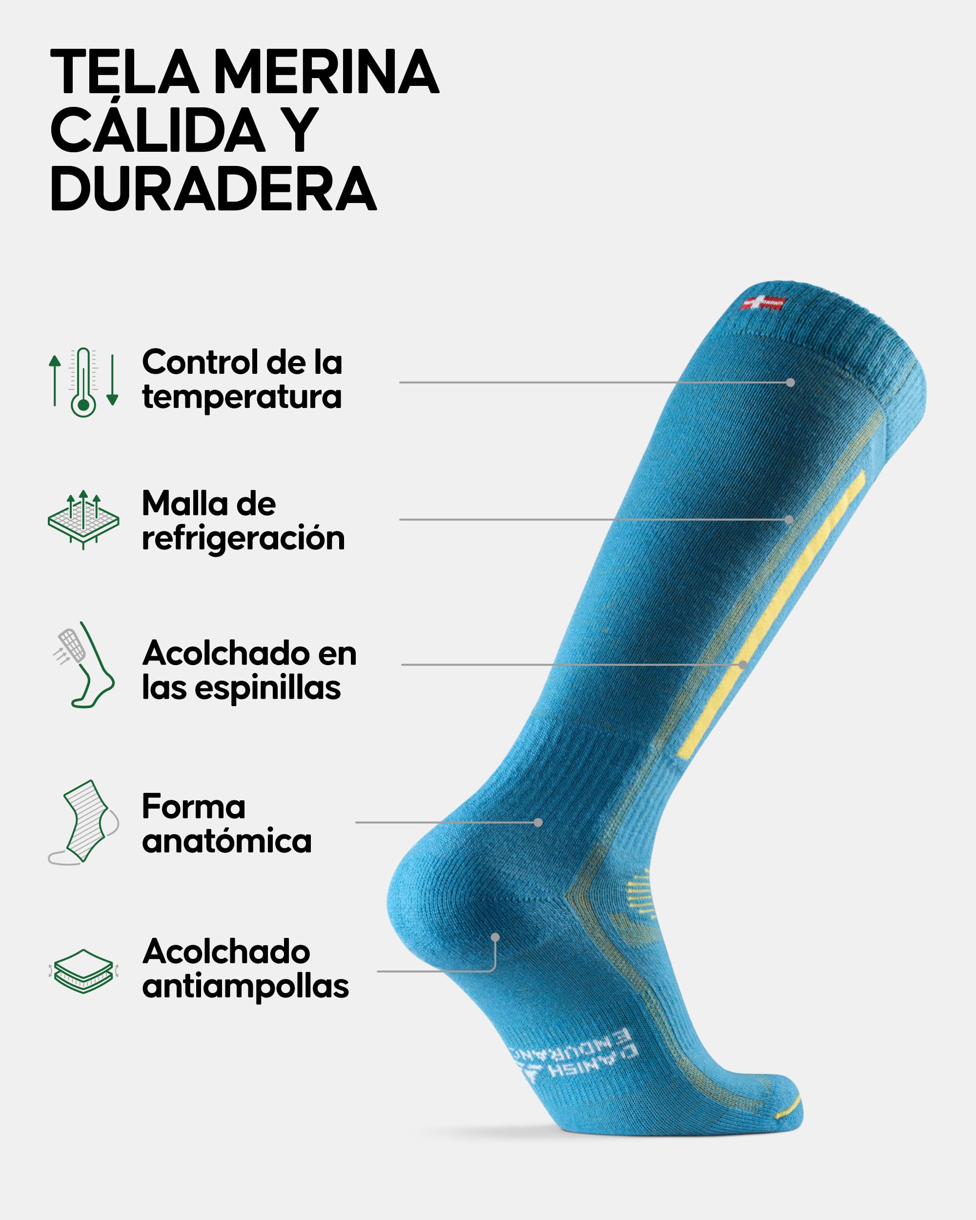 DANISH ENDURANCE Calcetines de Esquí Térmicos de Lana Merino, 2 pack, Multicolor: 1 x Gris Oscuro, 1 x Azul/Amarillo, 39-42