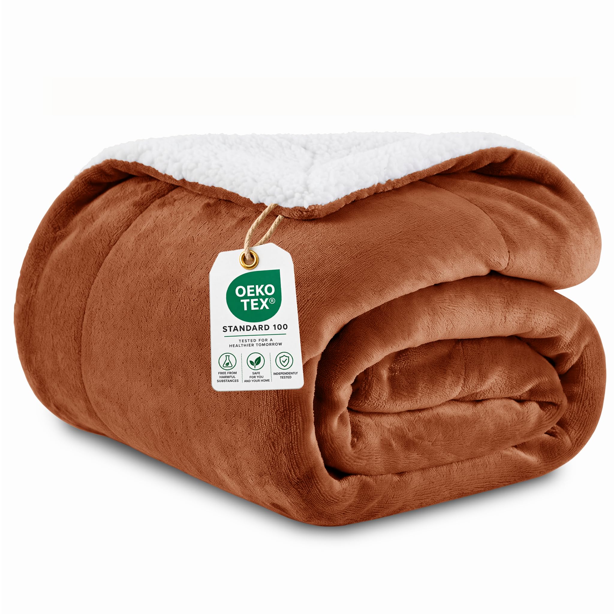 Oxford Homeware Sherpa Fleece Blanket Sofa Throw Rust Single 130 x 150 cm