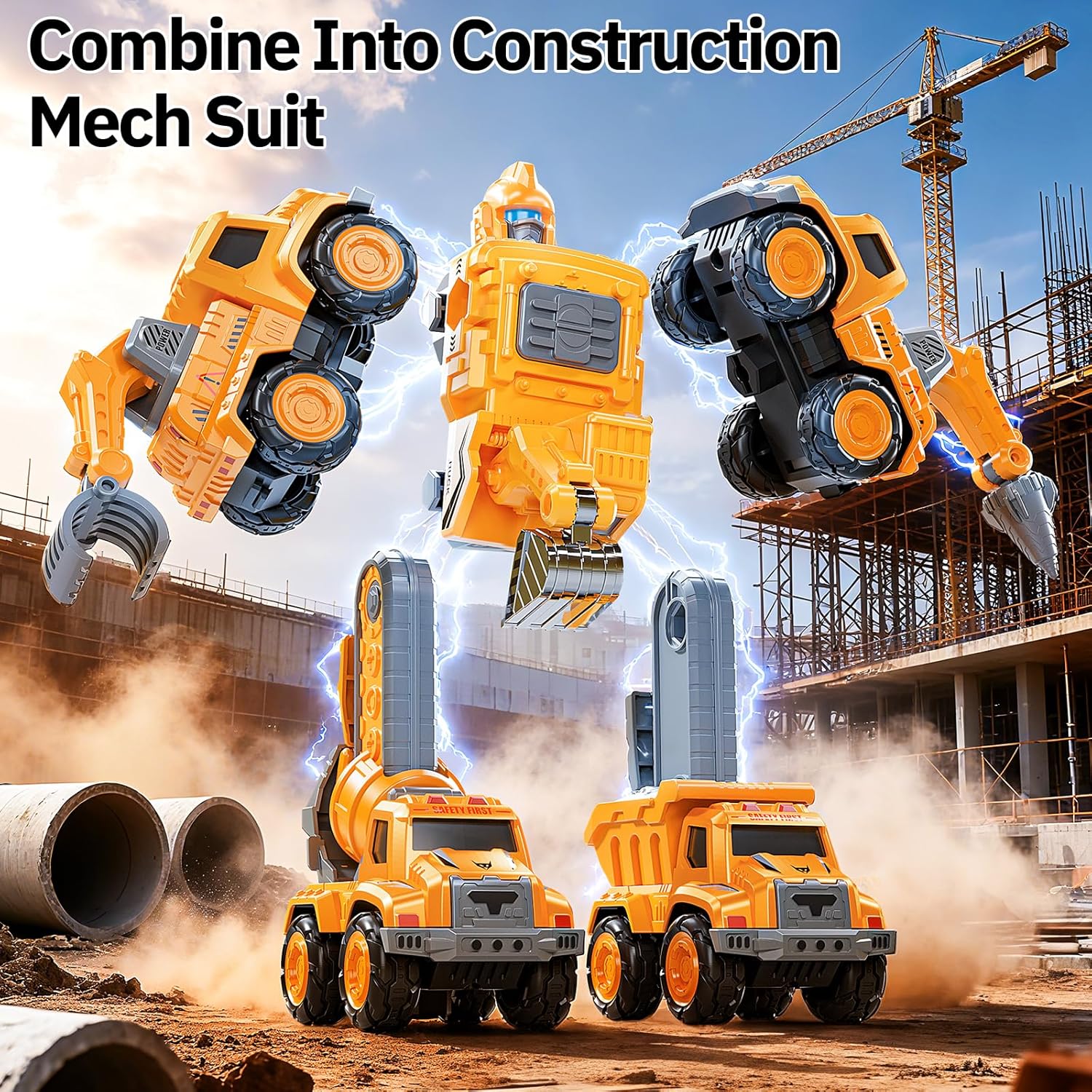 Transform Toys for Boys 4-6, 5 in 1 Take Apart Toys for Boys 3-5, Construction Excavator Transform Assembling Robot Toy for Kids, Educational Birthday Gift for 4 5 6 7 8 Year Old Boy Girls - Image 8