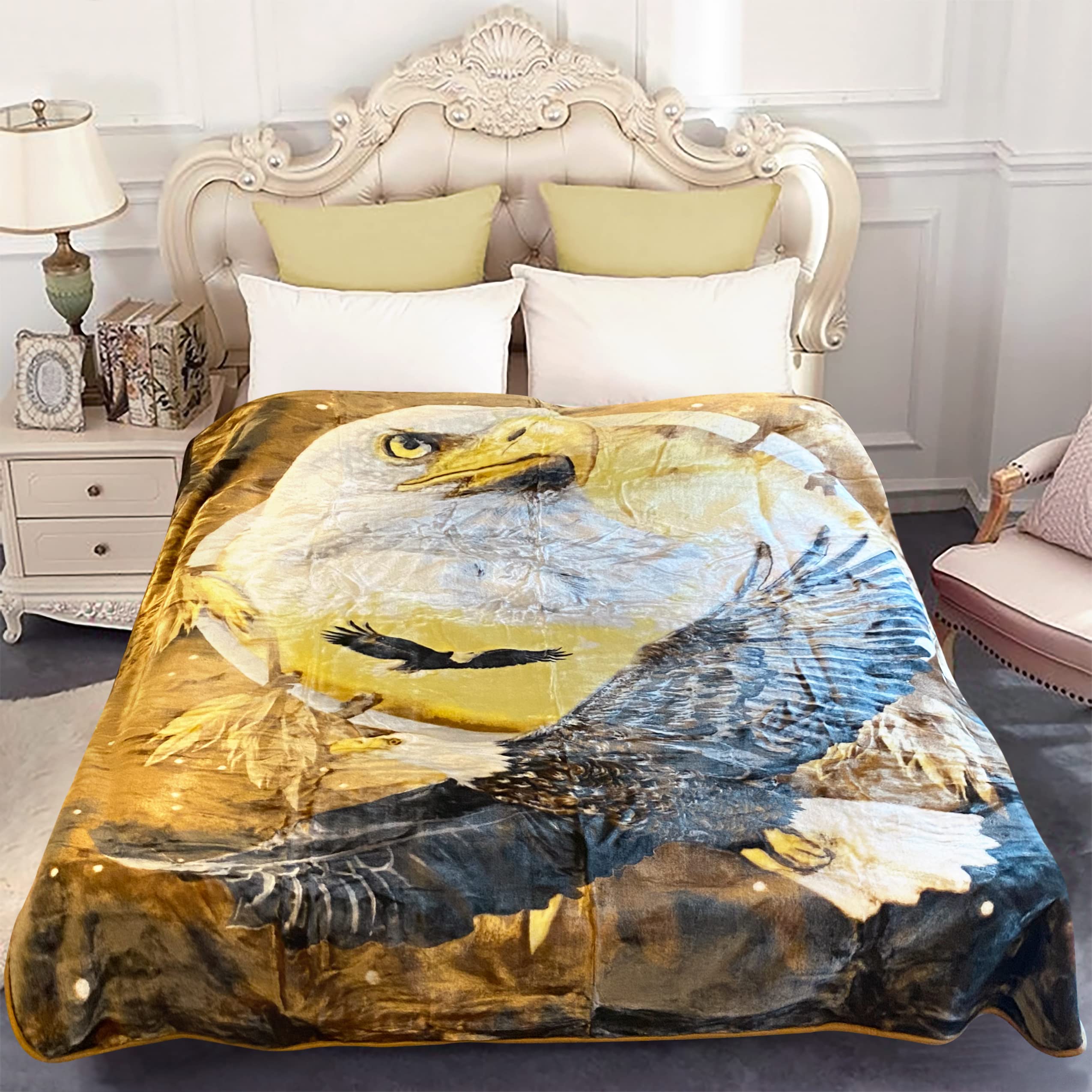 Northern Trendz Faux Korean Mink Blanket Plush Raschel Soft Heavy 6 lbs (Dreamcatcher Eagle)