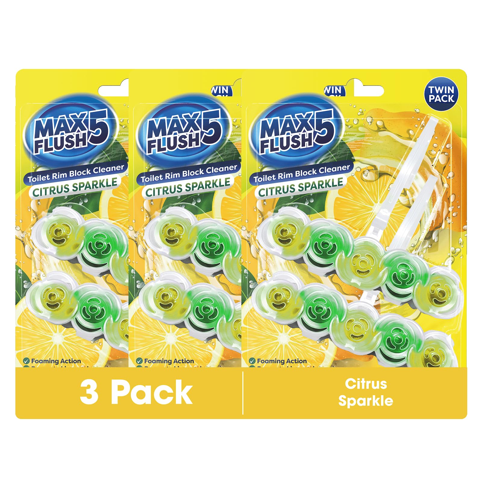 Max Flush 5 Citrus Sparkle Toilet Rim Block Cleaner (Twin Pack)