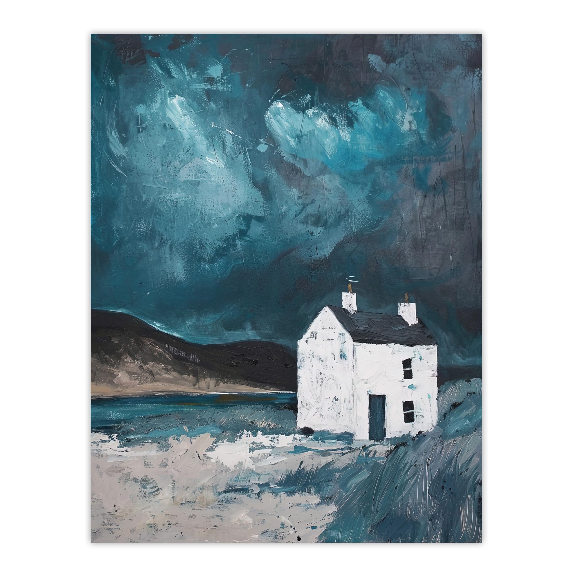 Artery8 Scottish Coastal Cottage Night Oil Painting Hills Living Room Large Wall Art Poster Print Thick Paper 18X24 Inch