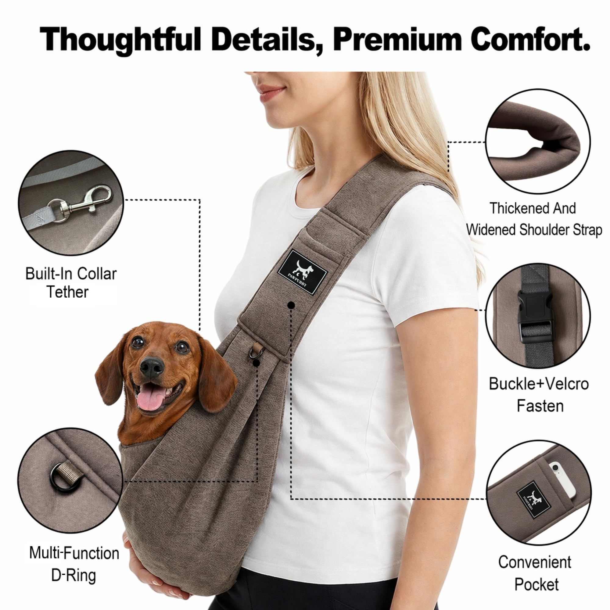 Écharpe de transport mains libres pour chien et chat de petite taille, bandoulière rembourrée réglable, double boucles de sécurité, écharpe souple pour animal de compagnie pour voyage en