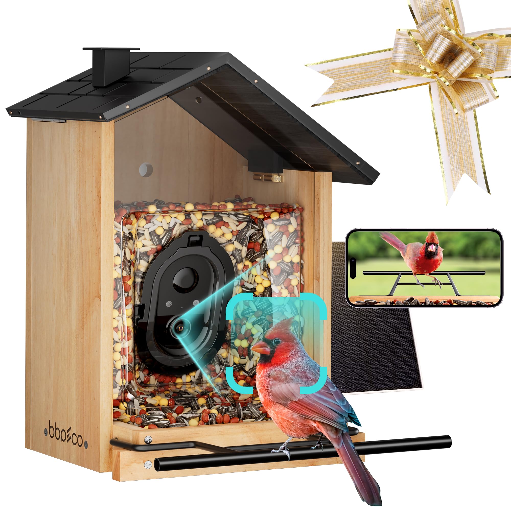 Bird Feeder with Camera Solar Powered, 3L Capacity Smart Bird Feeder for AI Identify Over 10000 Species, Cloud Storage, Auto Capture & Instant Arrival Alerts, Ideal Bird Lovers Gifts (Solar)
