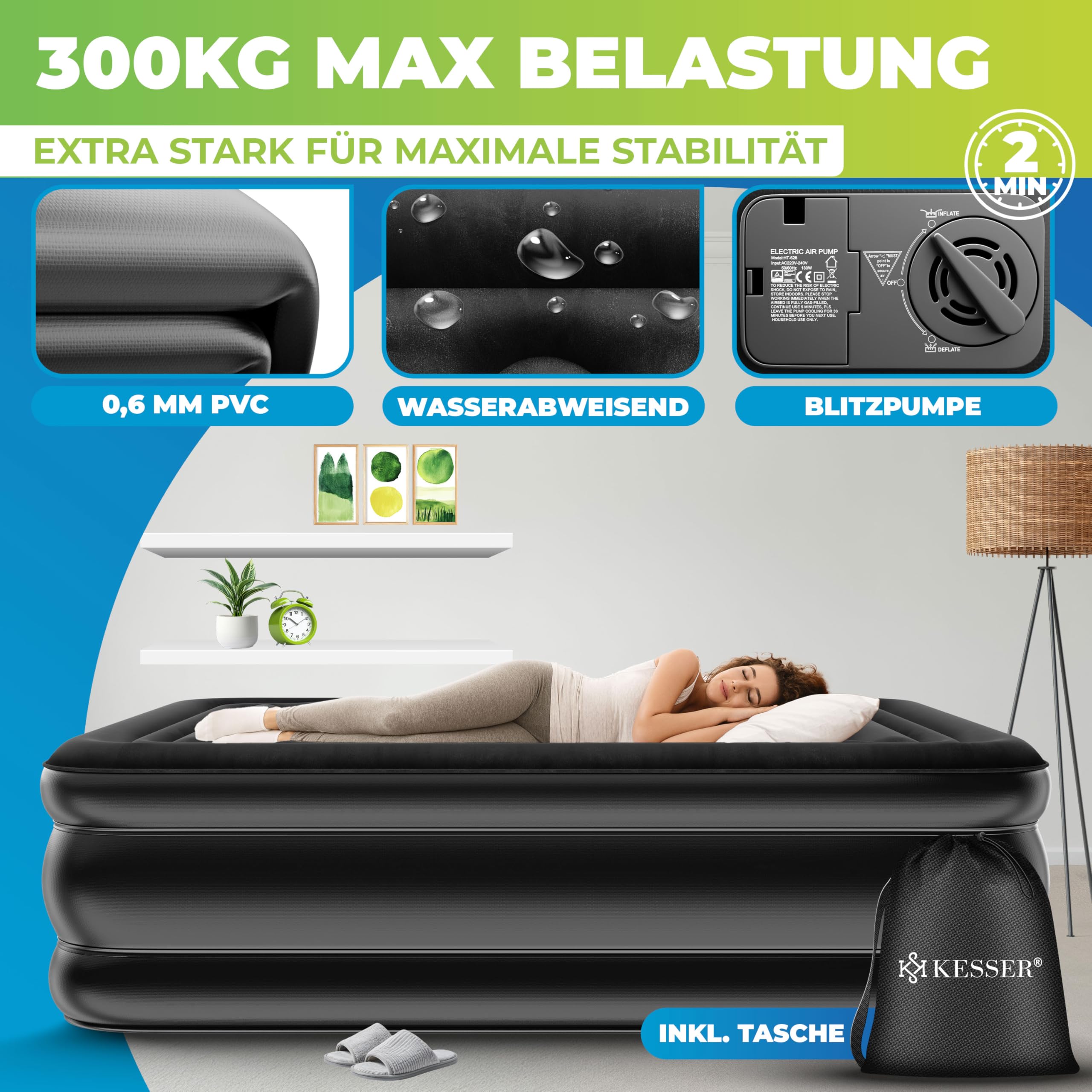 HikerSKY Luftbett Mit Akku-Pumpe - 192x99cm Selbstaufblasend Für Camping