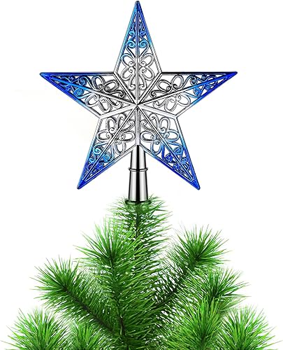Miniatura 7 de TINKSKY Decoración para árbol de Navidad, estrella brillante, para colgar en el árbol de Navidad, decoración del hogar (azul plateado)
