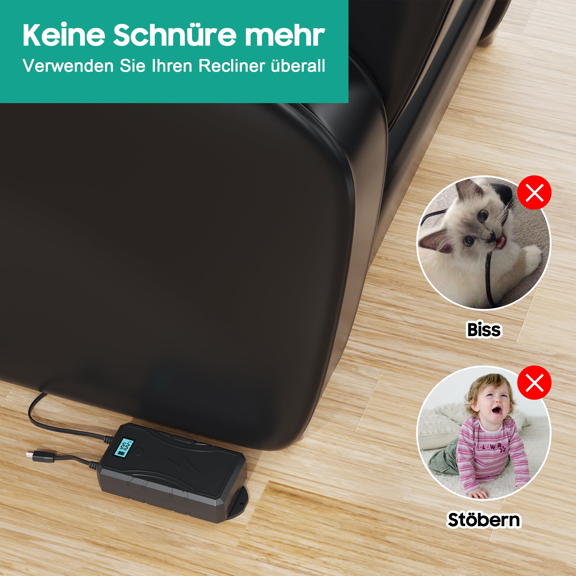 sevkumz Batterie Universelle sans Fil 2500 mAh pour Chaise Longue -2 Pin Chargeur de Batterie Universel sans Fil pour chaises Longues électriques, canapés, fauteuils de relevage, canapé