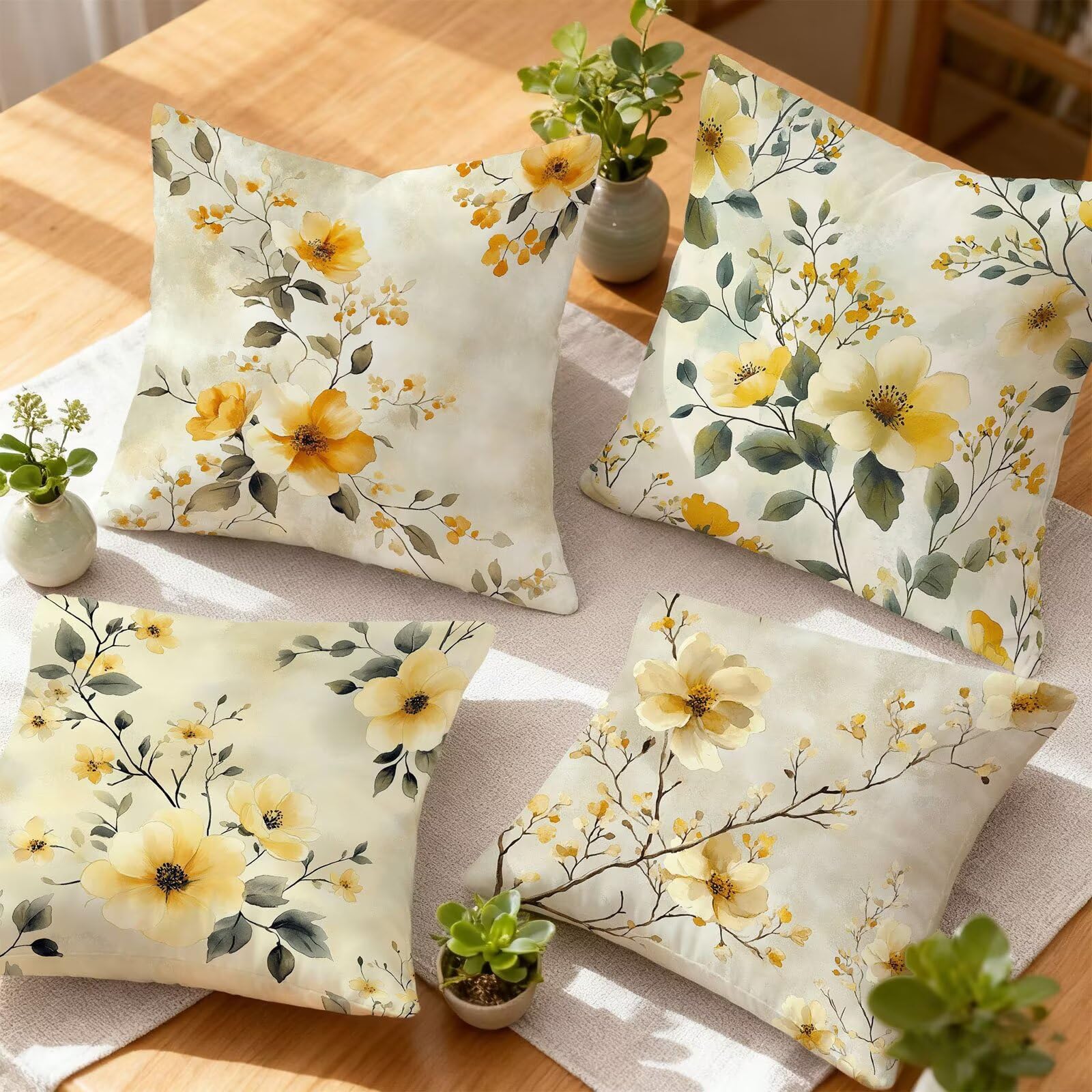 Amarillo Funda Cojin 65x65 Planta Funda Almohada 65x65 Cojines Sofa Súper Suave Fundas Cojines Decorativos Fundas Almohadas 4 Piezas Cervicales y Cuello, para Hogar Sofa Cama Salon Decoracion E - 917