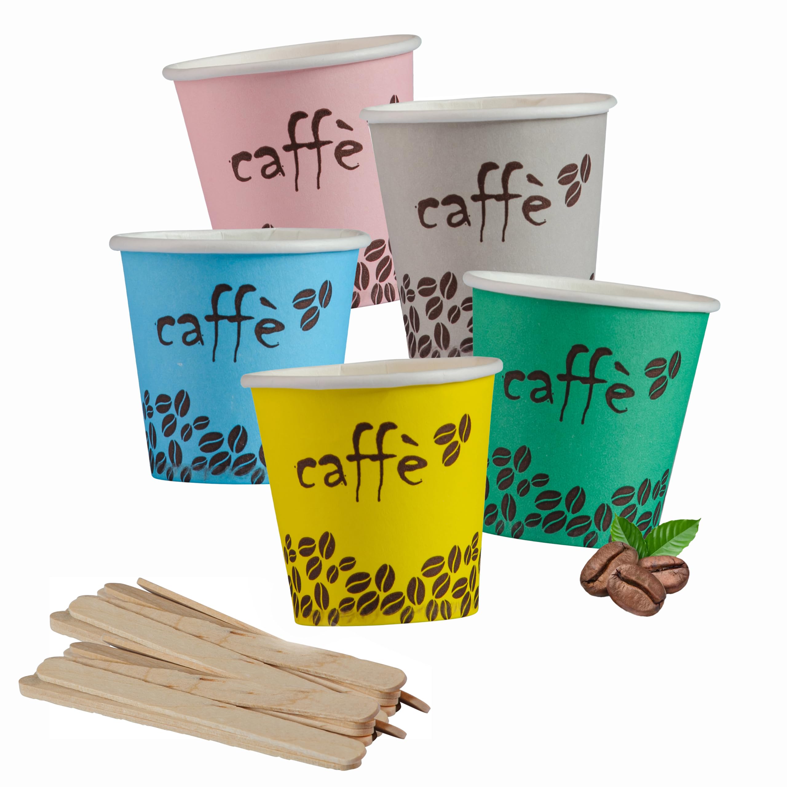 Bicchierini da Caffè con Palette in Legno, 500 + 500 Pezzi, Usa e Getta Biodegradabili 75 ml, Tazzine Caffè Espresso Monouso Compostabili Ecologiche