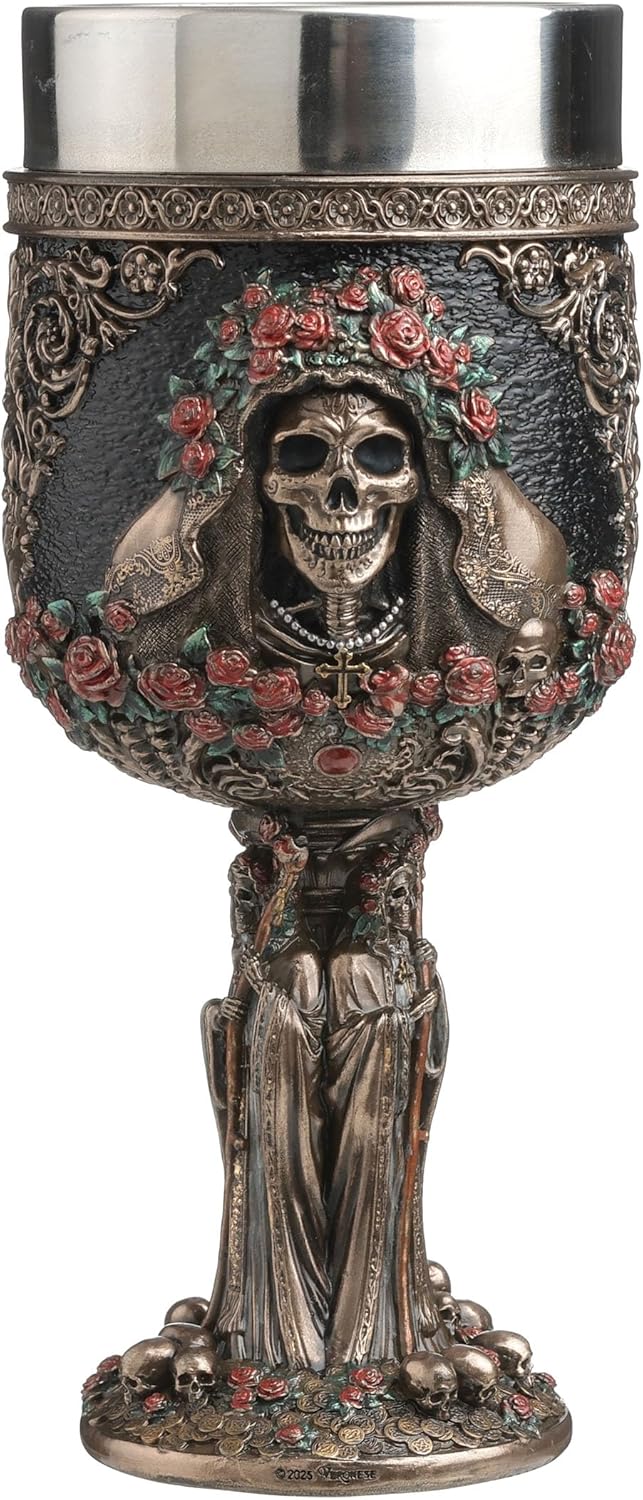 Veronese Design 7 1/8 Inch Santa Muerte Mexican Saint of Death Chalice Goblet Cold Cast Resin Bronze Finish