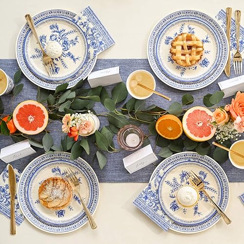 Miniatura 2 de Coterie Platos de papel florales azules (juego de 10 platos pequeños)  Platos de papel azul y blanco para novia y baby shower, fiesta de jardín,