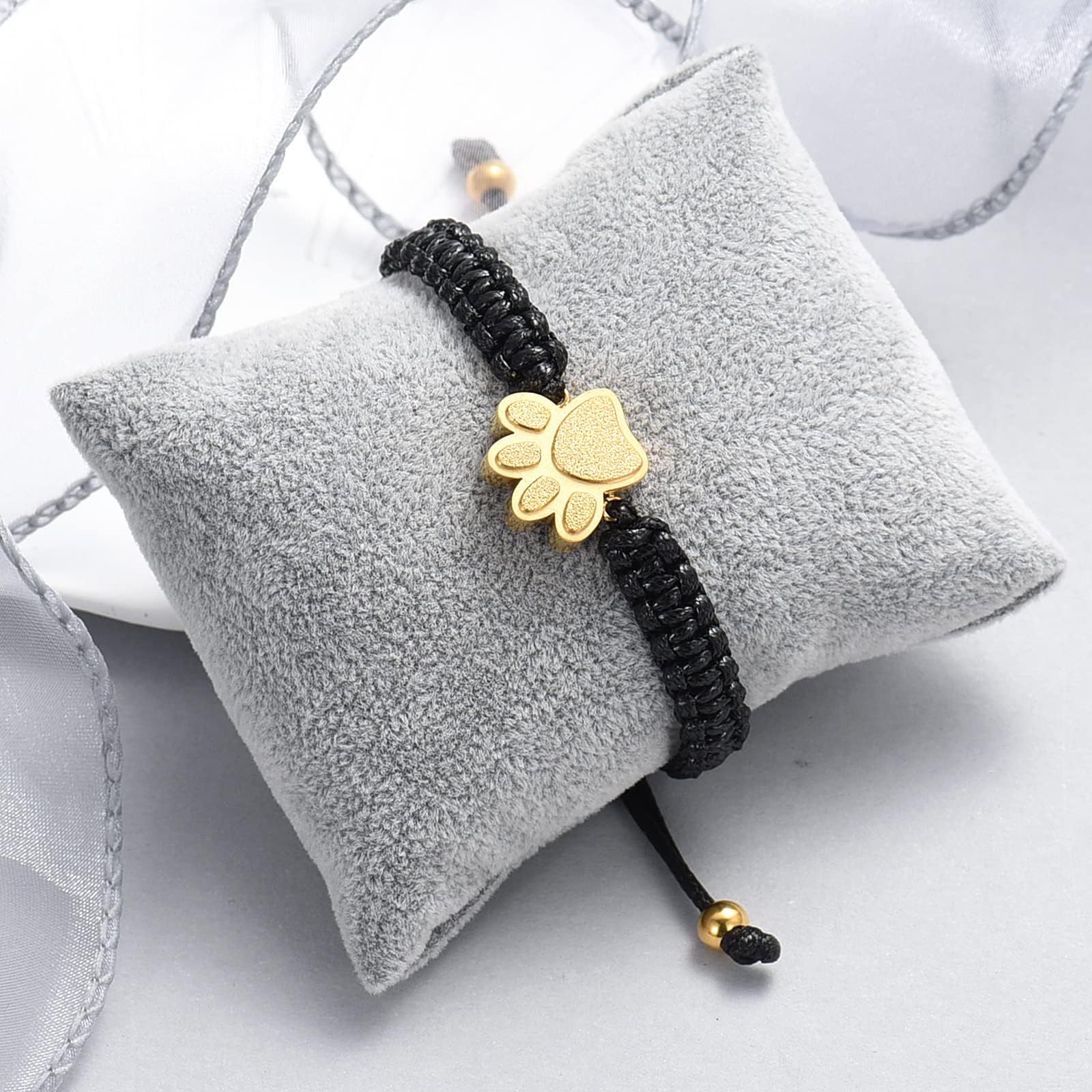 Braccialetto con urna per cremazione per ceneri con cuore e zampa di cuore, braccialetto intrecciato per animali domestici, cane, gatto, braccialetto regolabile per donne, regalo per ceneri di