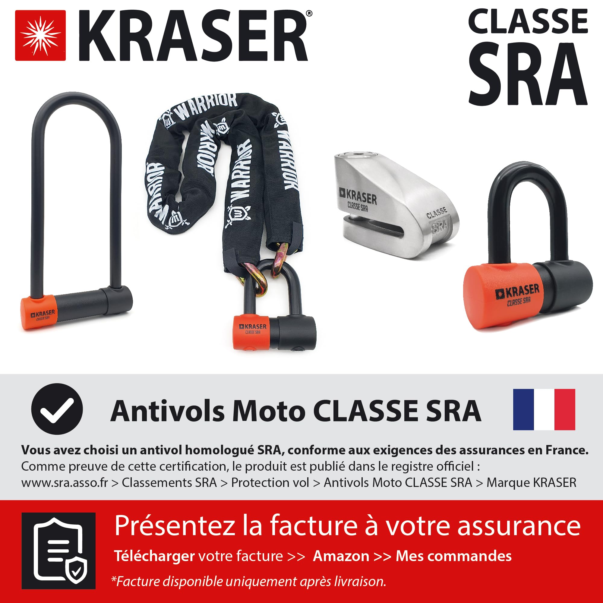 KRASER KR10S Blocaddisco Moto con Allarme 120dB, Doppia Chiusura ø10mm, Omologato SRA, Serratura Alta Sicurezza Antistrappo, Impermeabile, Filo Promemoria, Lucchetto Antifurto per Moto Blocca Disco