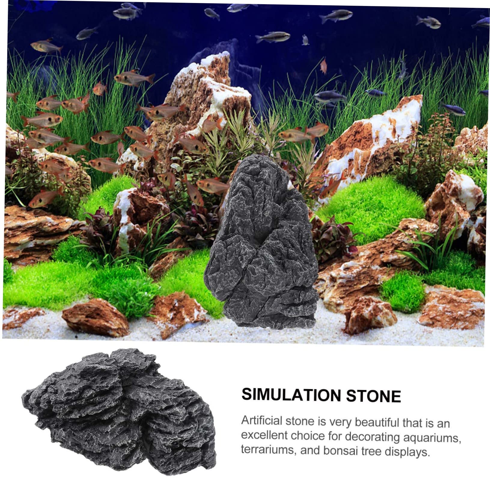 Decorazioni per Acquario in Resina Effetto Pietra Realistico, Pietre Nere per Arredare Acquari e Terrari Aspetto Naturale e Design Resistente Stili Multipli