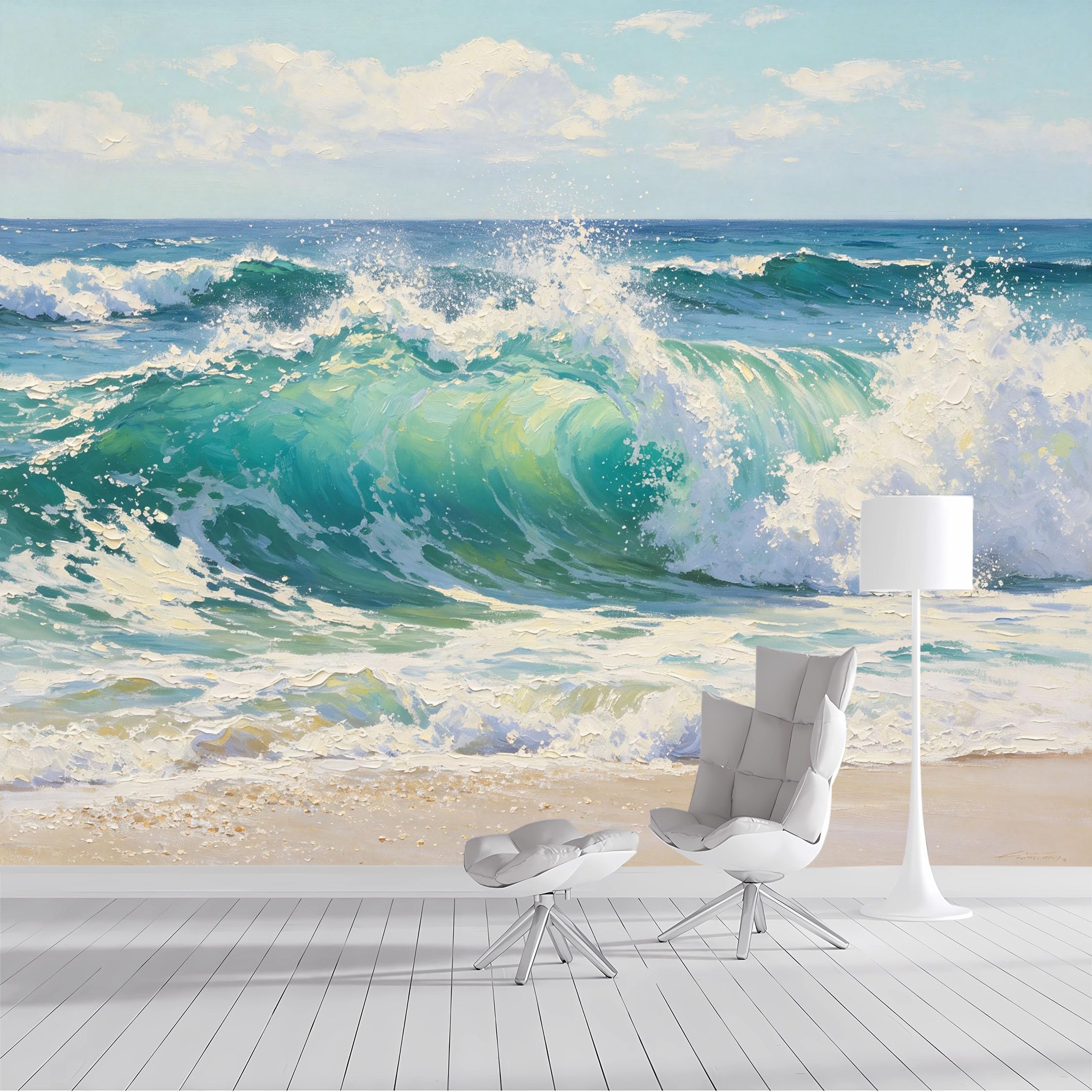 Custom Size Wall Mural Ocean Wave Seascape Coastal Oil Painting SelfAdhesive Wall Fabric Removable Peel and Stick Wallpaper Wall Decor for Living Room Bedroom Bathroom