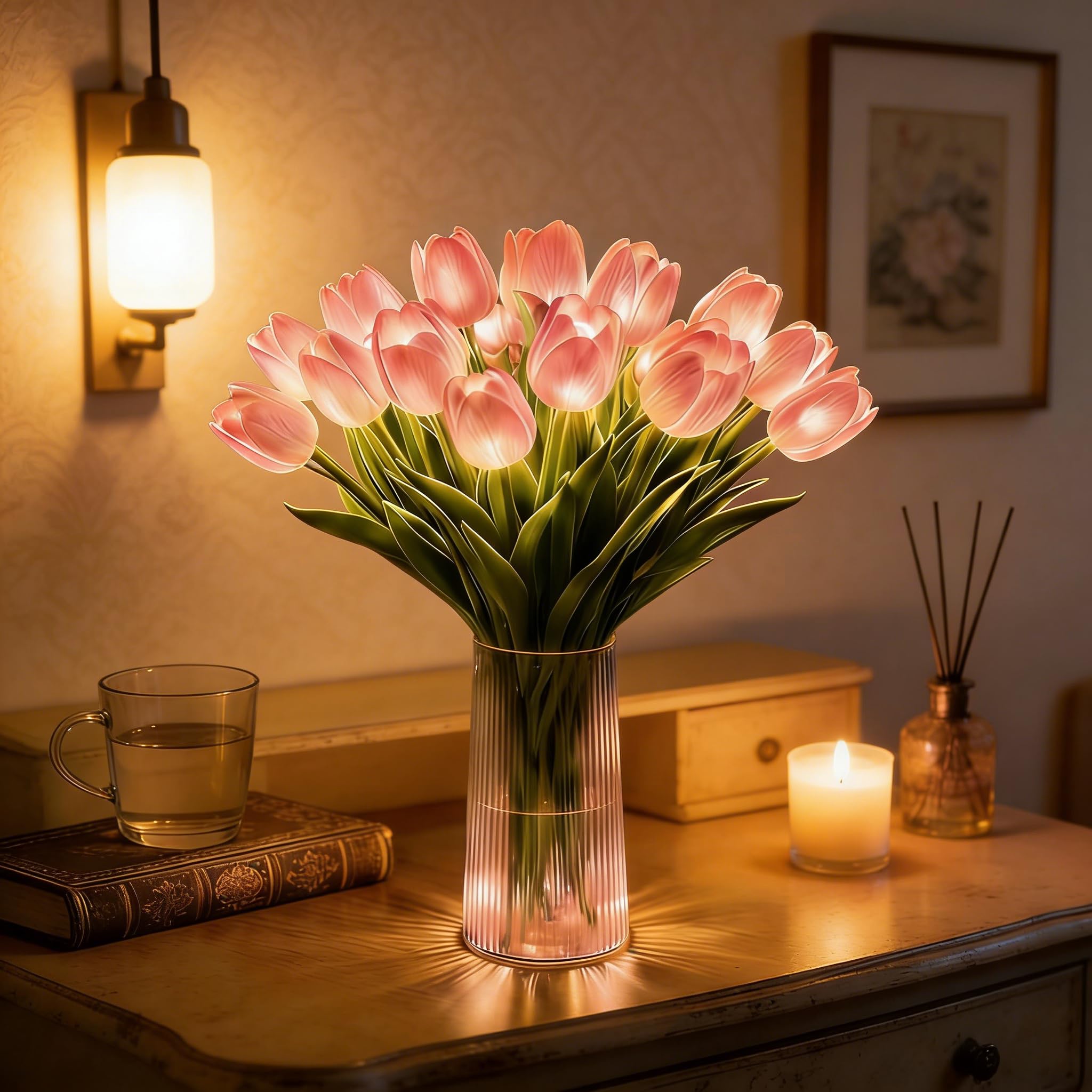 ByteCraft Radiant Romantic Tulip Light, 15 PCS Twinkling Tulips Led Night Light that Never Fade, Flower Shaped Ambient Night Lamp for Bedroom Bedside Decor, Gift for Mother's Day