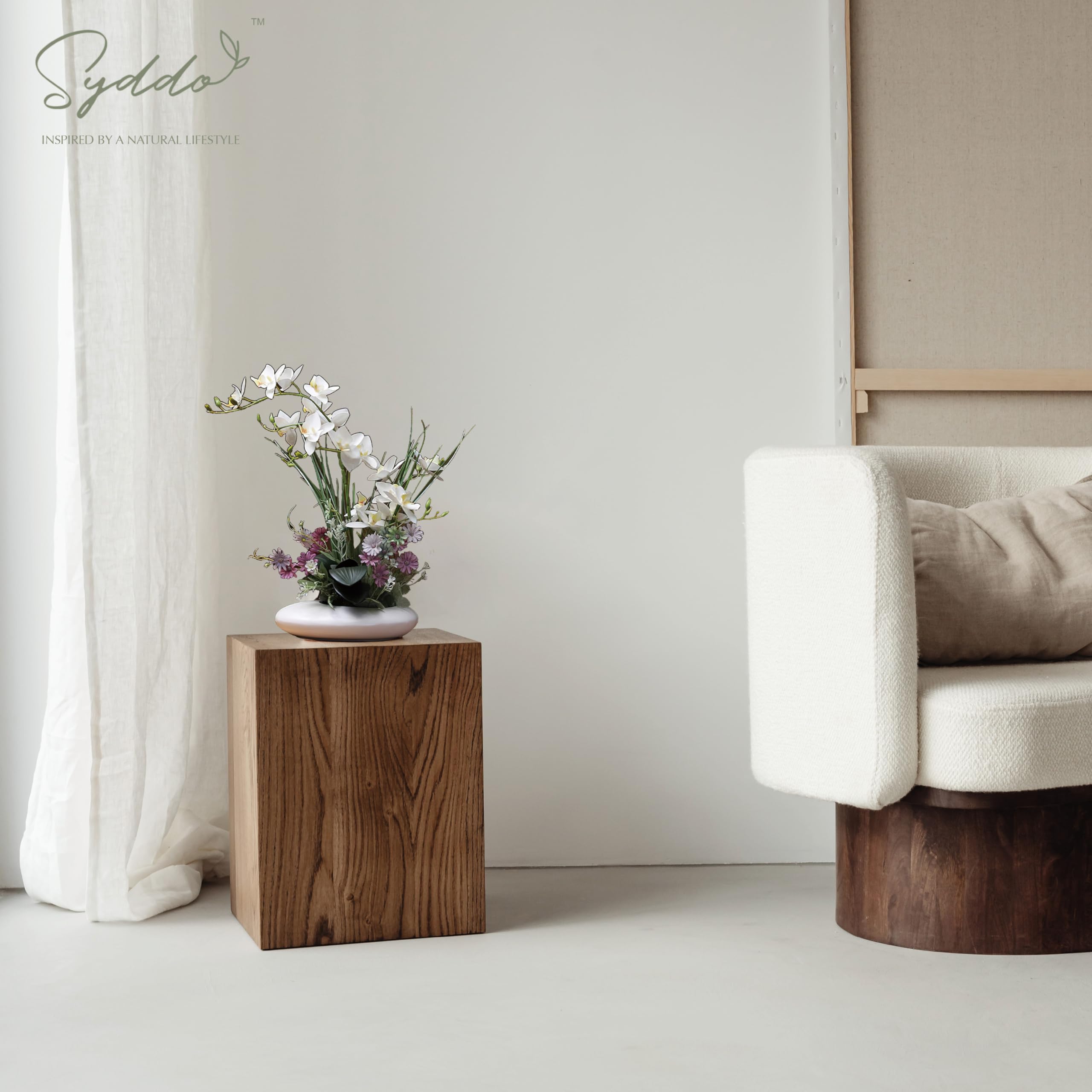 SYDDOL 45CM Künstliche Orchideen im Topf, dekorativer Orchideen-Bonsai mit Real-Touch-Technologie, künstliche/falsche Orchideen, die echt Aussehen, für Tischdekorationen（Weiße Blume + Weißer Topf）