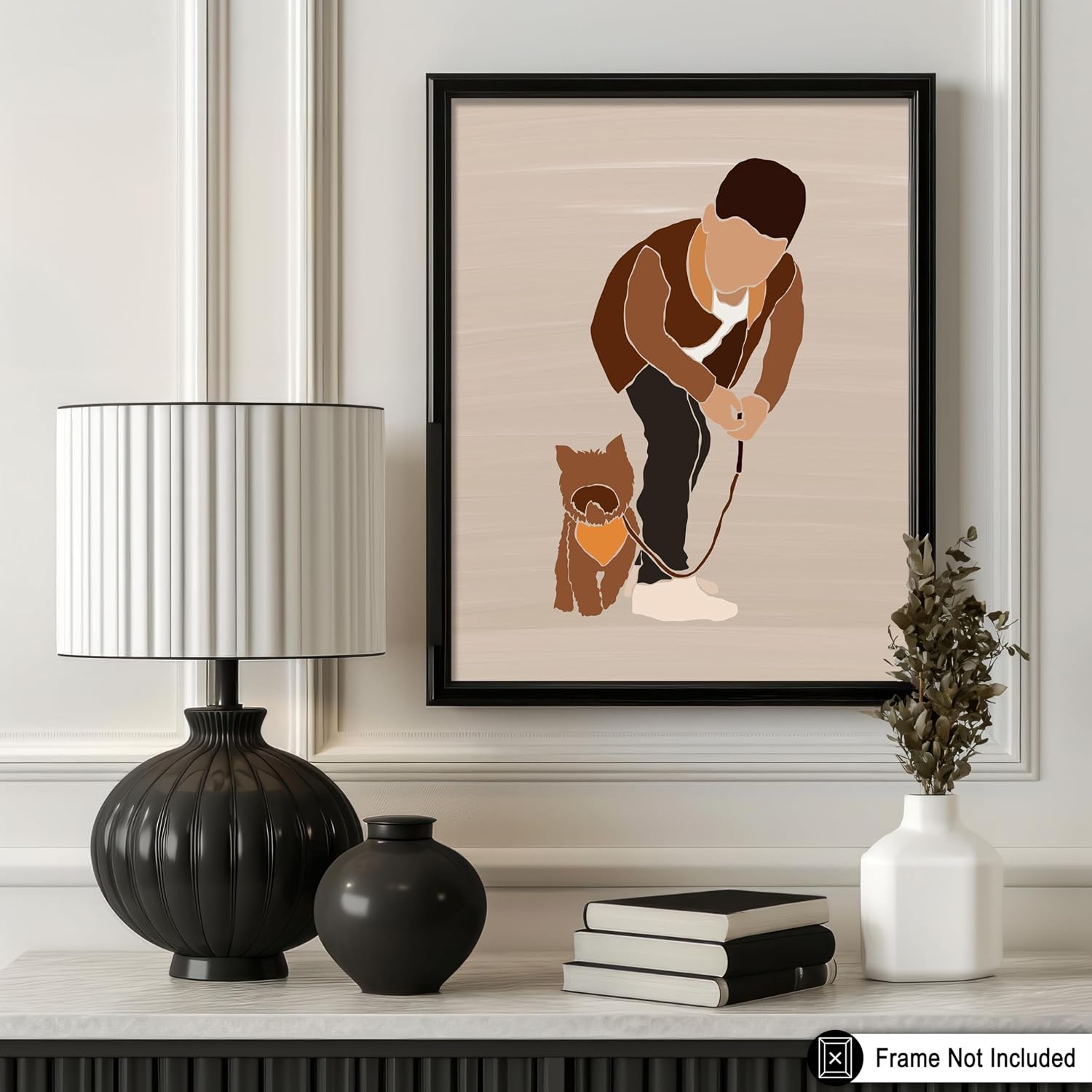 Poster Master Little Boy and Dog Poster - Retro Child Print - Faceless Art - Puppy Dog Artwork - Bird Design - Modern Chic Boho Print - Great Kid's Room or Boy's Room Display - 8x10 UNFRAMED
