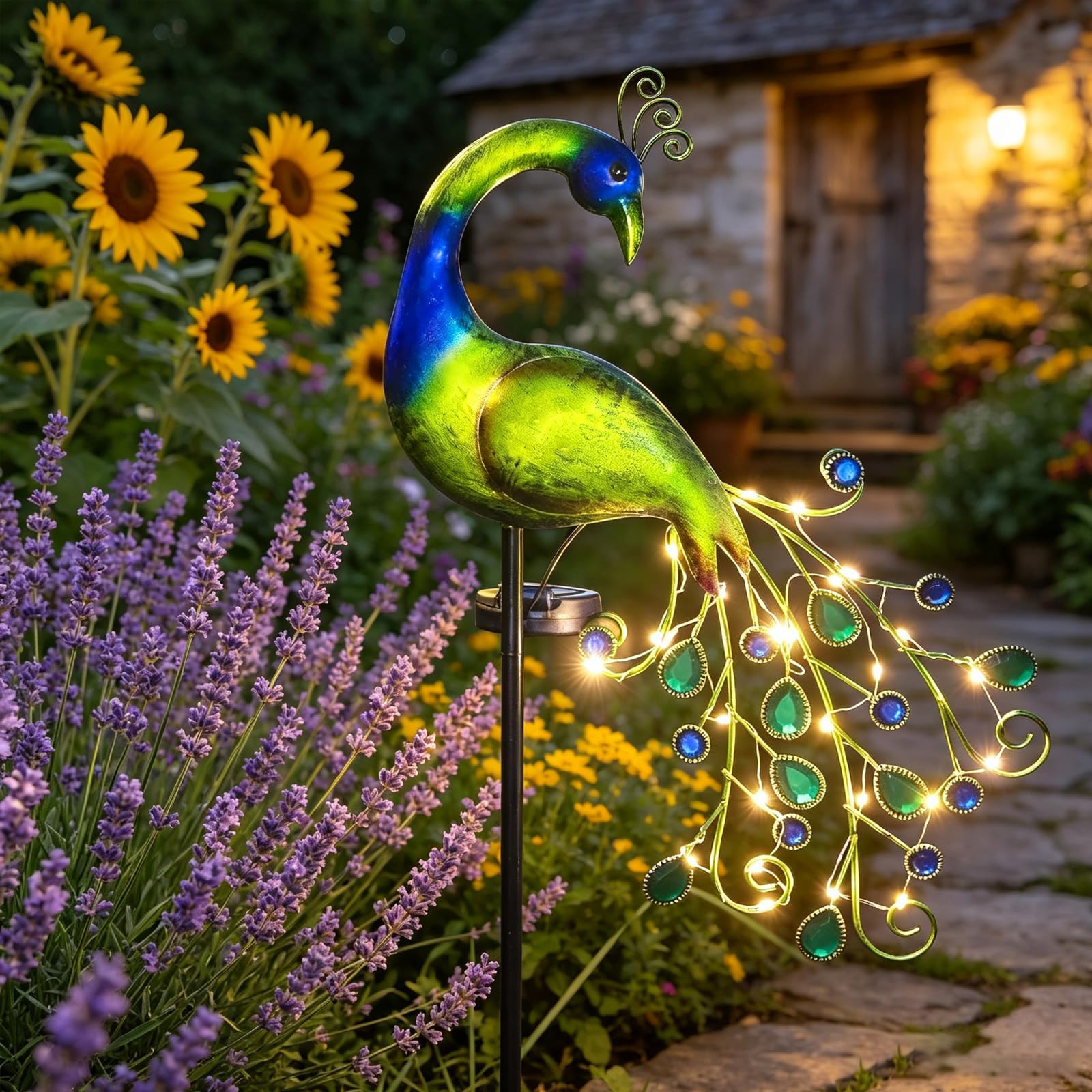 Solar Garden Lights Metal Peacock Garden Decor Waterproof Peacock Solar Stake Lights Decorative for Outdoor Patio Lawn Porch Yard Decorations Peacock Gifts for Mom Grandma Women Birthday Gardening