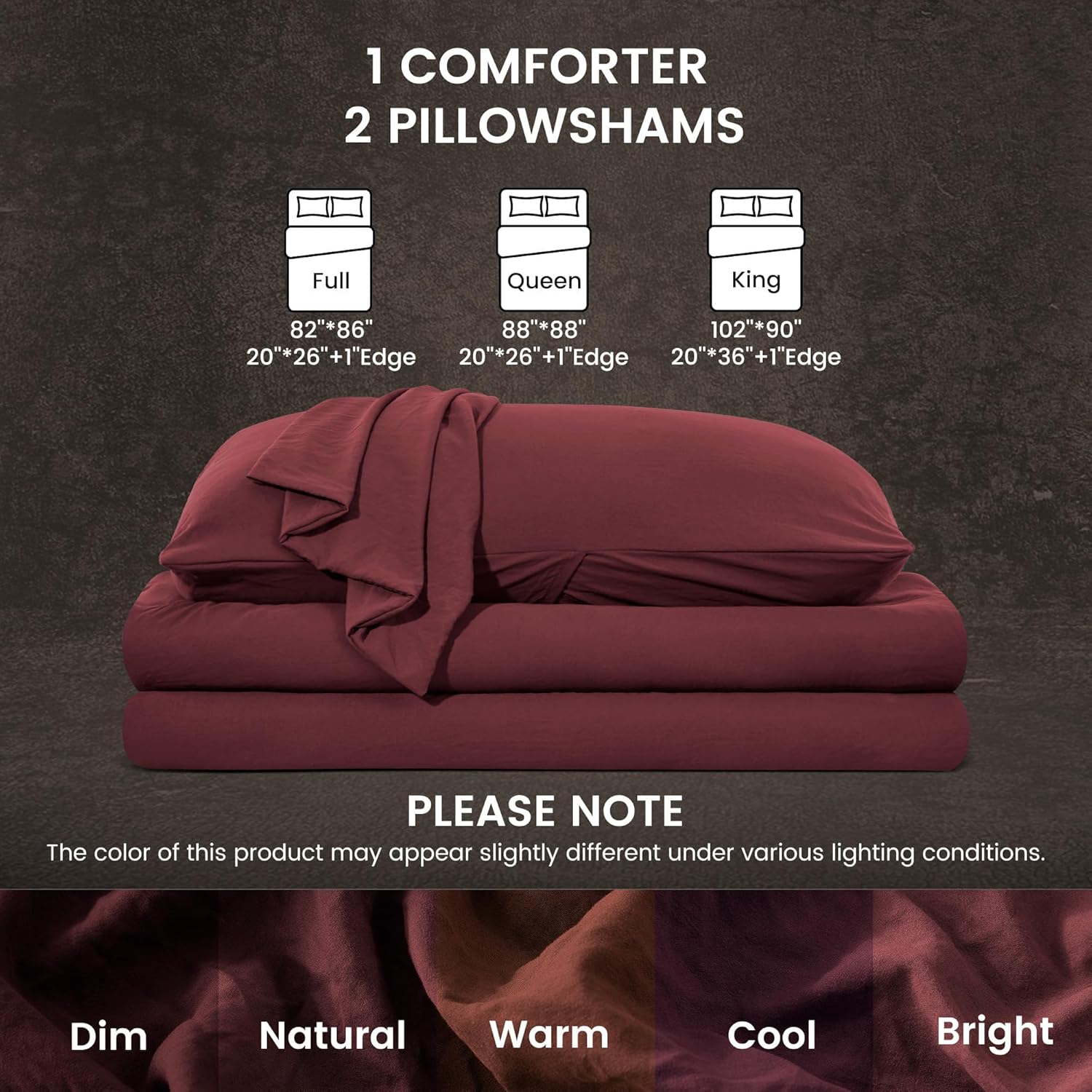 SLEEP ZONE King Size Comforter Set, Fluffy Lightweight and Breathable Bedding Set with 1 Comforter and 2 Pillow Shams, Burgundy