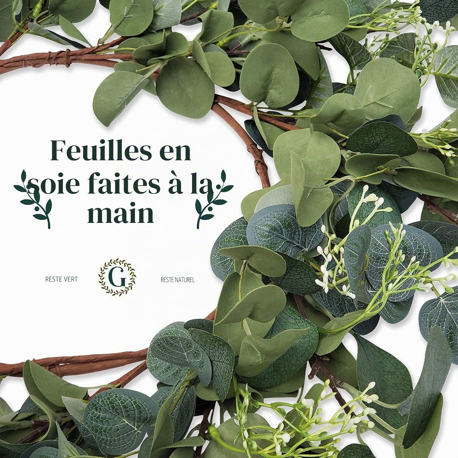 HomeKaren Couronne d'eucalyptus pour Porte d'entrée de 55,9 cm, Couronne de Feuilles Vertes Faites à la Main pour l'été, Le Printemps et Toutes Les Saisons, Couronne Florale de Verdure pour Mur et