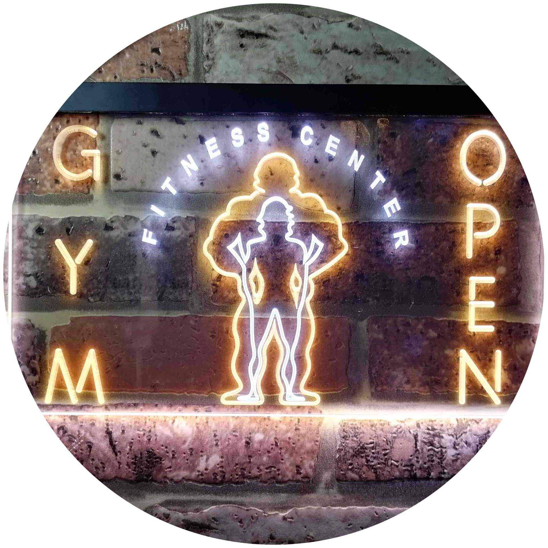 Gym Fitness Center Open Dual Color LED Neon Sign White & Yellow 600 x 400mm st6s64-i0321-wy — image 1