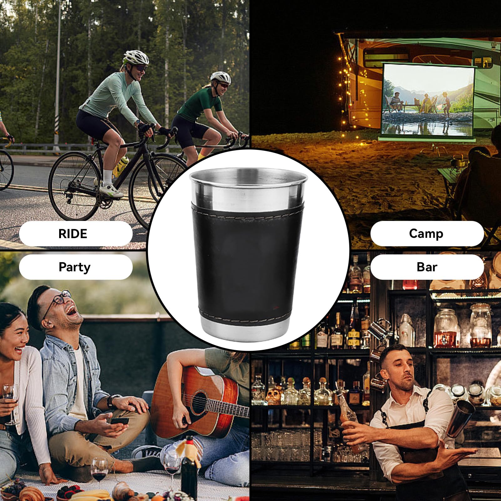 Juego De 4 Vasos De Acero Inoxidable 70 Ml - Mini Tazas Con Funda De Cuero, Para Vino, Café, Camping Y Viajes