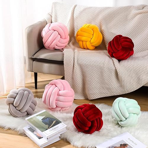 Miniatura 3 de Namalu 2 almohadas de felpa con nudo, decorativas, redondas, anudadas, estéticas de relleno para aliviar el estrés, cama, sofá, dormitorio (rosa