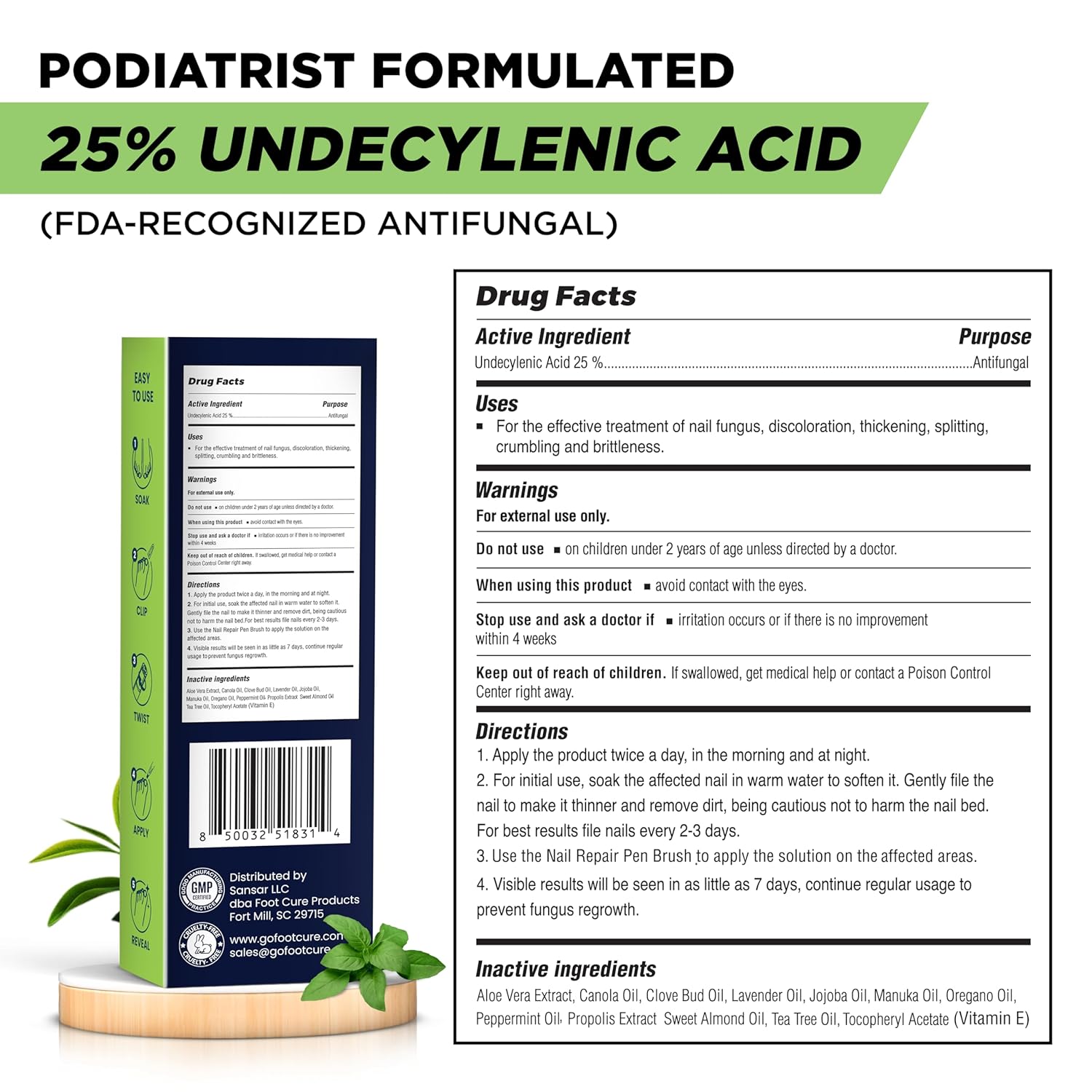 Footcure Antifungal Nail Treatment Pen – Extra Strength Toenail Fungus Treatment, 25% Undecylenic Acid for Toenails & Fingernails, Nail Fungus Repair Pen with Tea Tree & Oregano Oil, Made in USA - Image 9