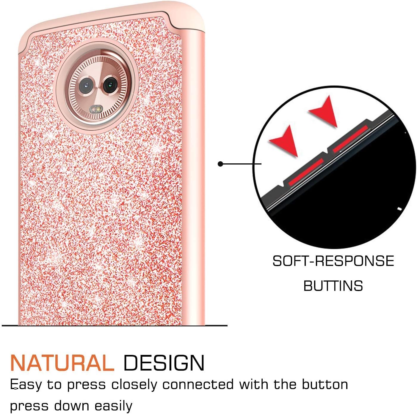 LeYi Moto G6 Case with Tempered Glass Screen Protector [2 Pack] for Girls Women, Glitter Sparkly Bling Dual Layer Hybrid Shockproof Protective Phone Case for Motorola G (6th Generation) TP Rose Gold