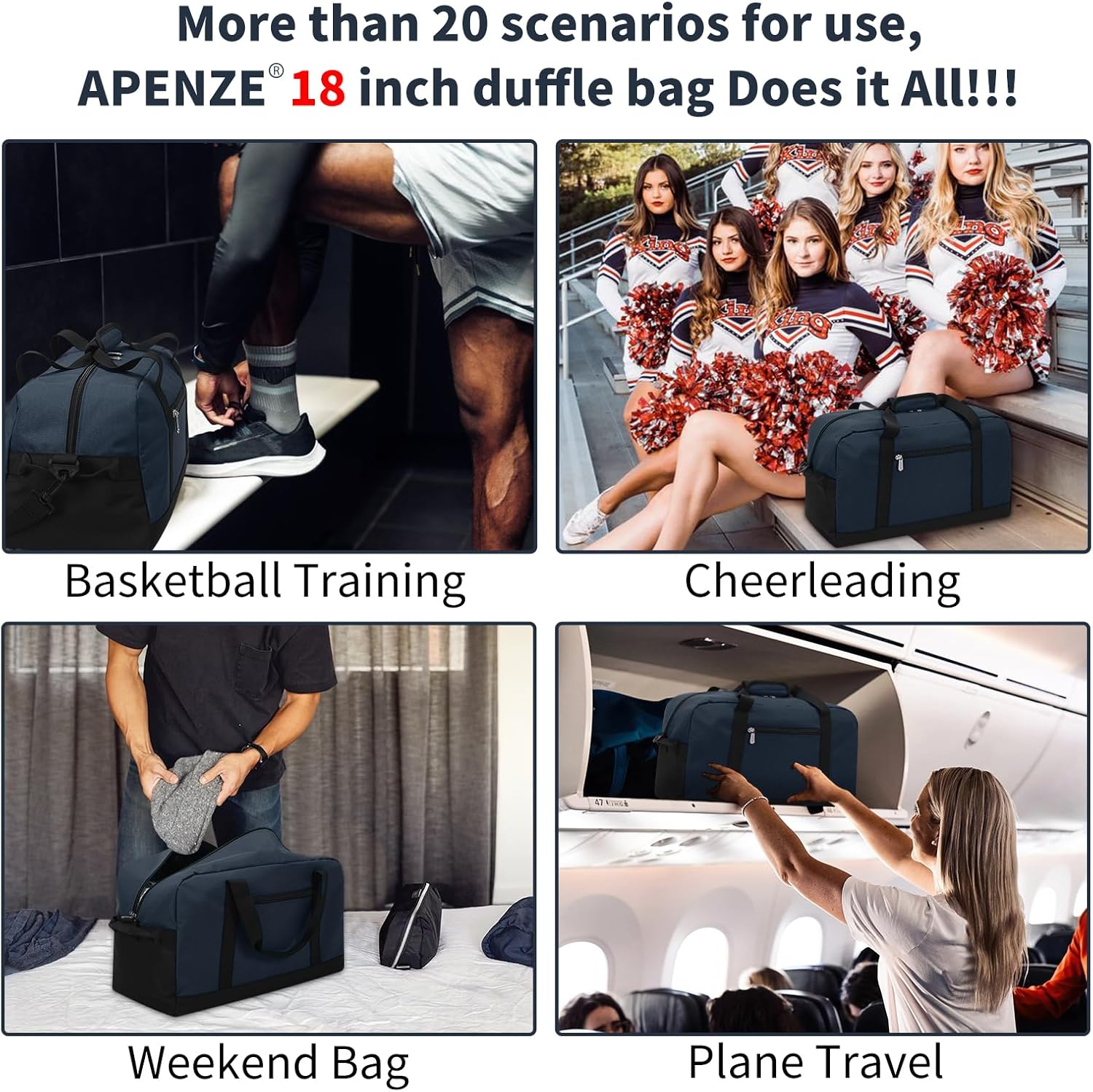 Small Gym Bag 18 inch Carry On Duffel Bag for Weekender Travel - Navy Blue - Image 4