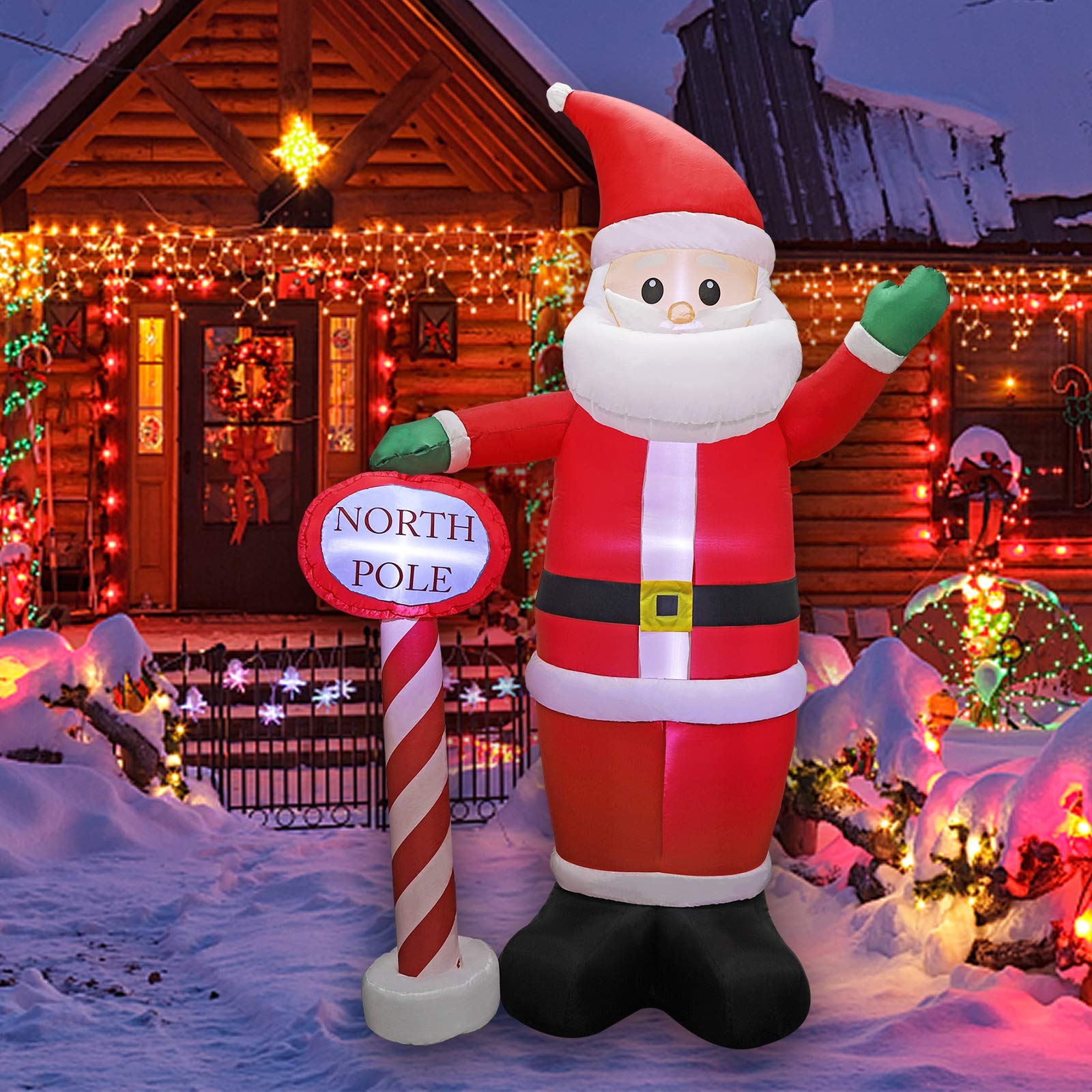 MorTime Père Noël Gonflable de 2,4 m avec Guide Lumineux, Père Noël géant Lumineux avec lumières LED, décoration de Cour, décoration de fête pour décorations d'extérieur de Noël