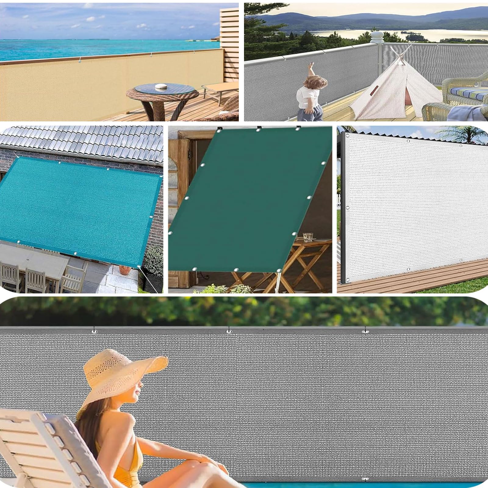 GUOJUN Brise Vue 110 x 280 cm Protection UV Coupe-Vent Respirant Cache Vue Balcon Clôture d'ombrage avec Œillets Blanc