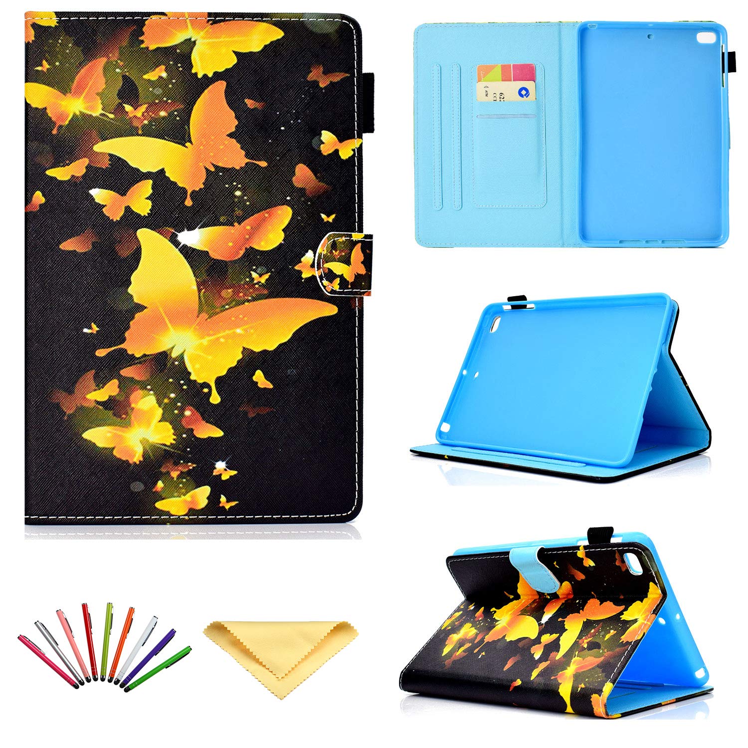 iPad Mini 1/2/3/4 Case, Uliking Smart Flip Stand PU Leather TPU Protective Shell [Auto Sleep/Wake] with Card Pocket Pencil Holder Cover for Apple iPad Mini/Mini 2/Mini 3/Mini 4, Bling Gold Butterfly
